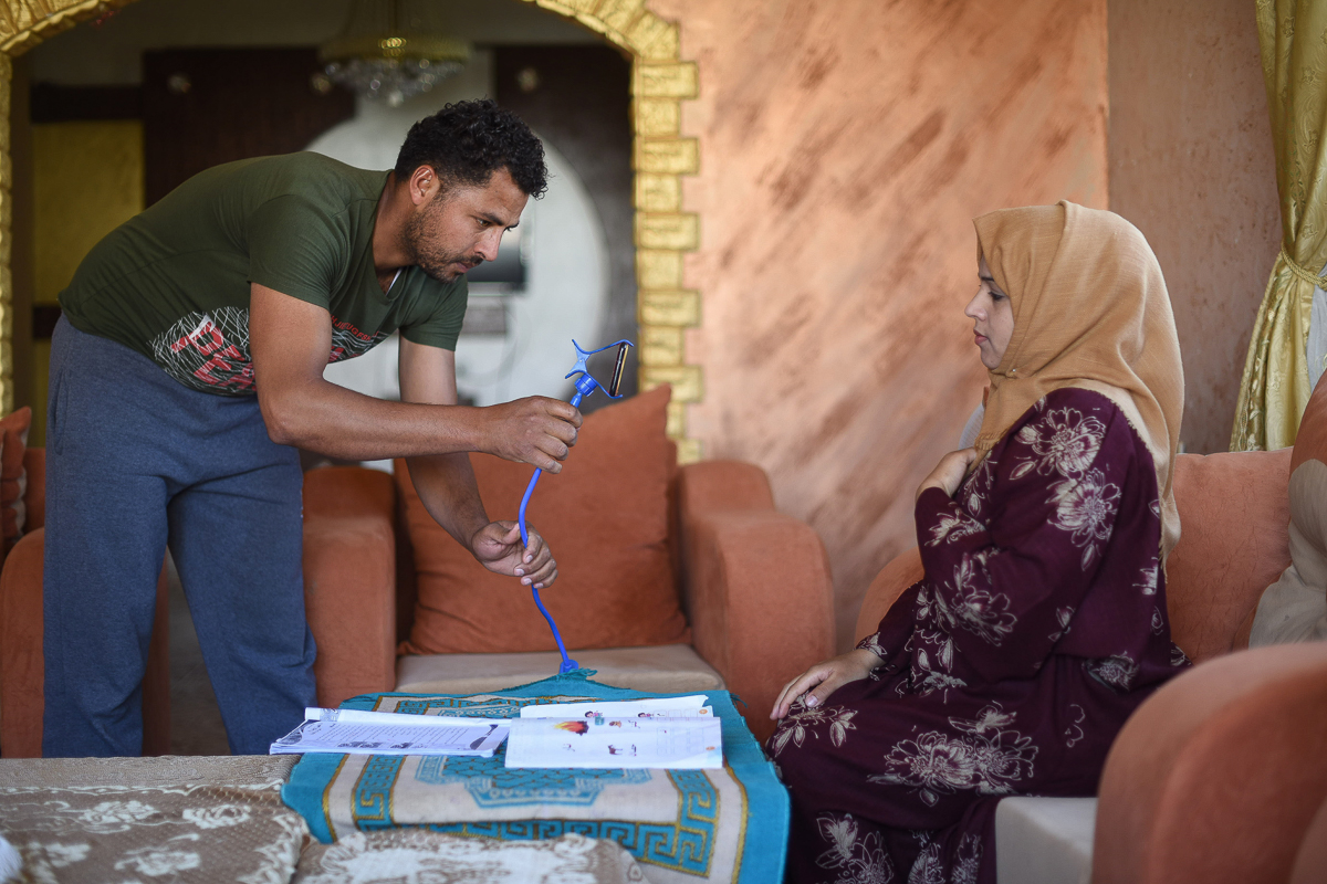 With the help of her husband, kindergarten teacher Nidaa abu Dabha, 30, records educational videos for her students and then sends them via WhatsApp to parents’ groups. “I am proud of my job and the c