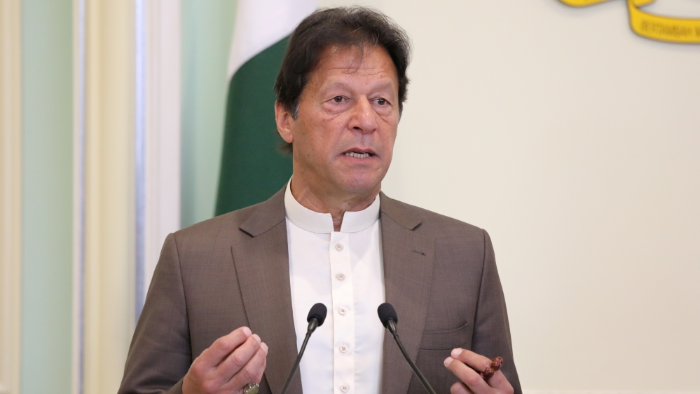 FILE PHOTO: Pakistan's Prime Minister Imran Khan speaks during a joint news conference with Malaysia's Prime Minister Mahathir Mohamad (not pictured) in Putrajaya