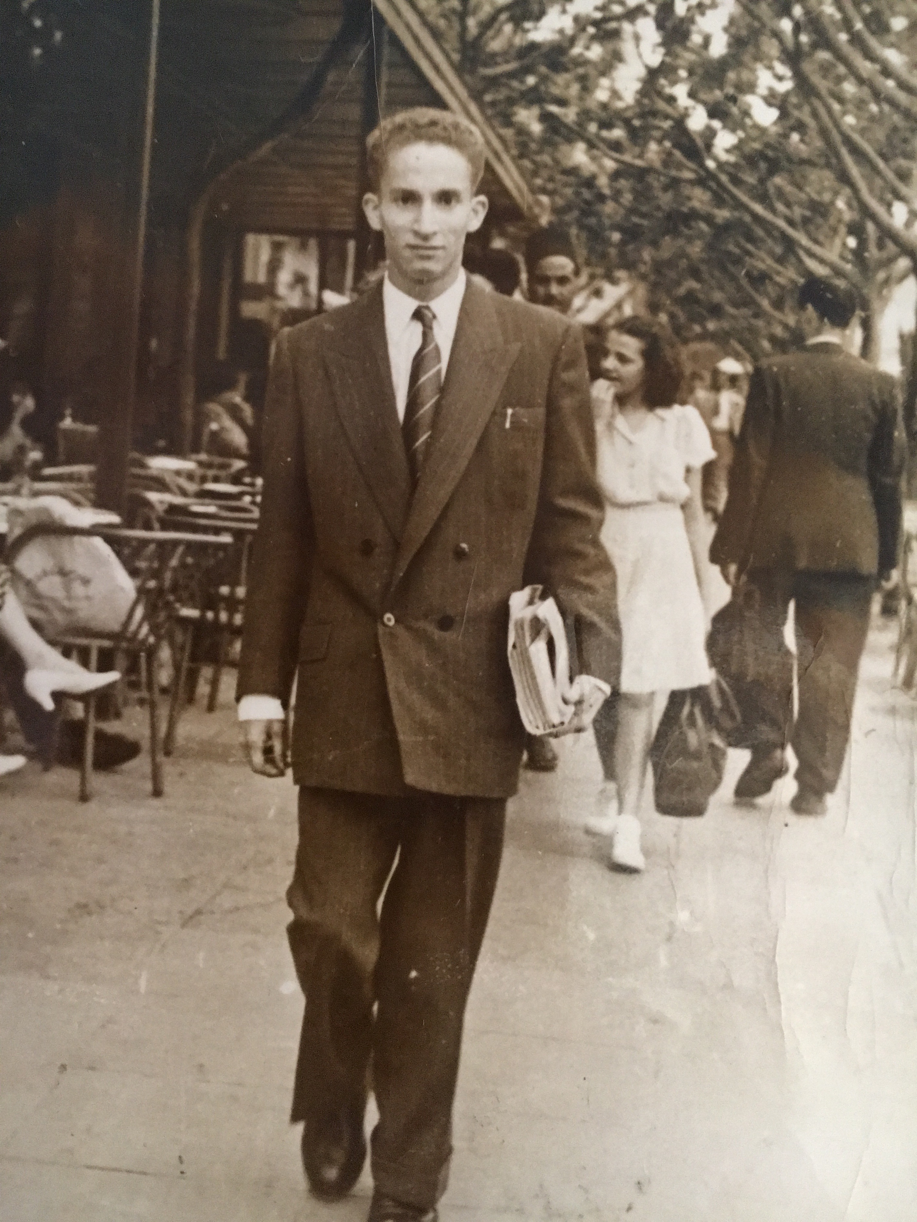 Nora’s grandfather walking through downtown Algiers in the 1940s [Photo courtesy of Nora Belblidia]