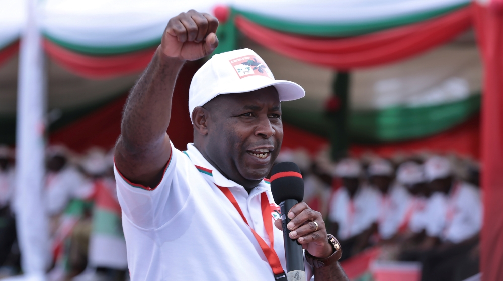 General Evariste Ndayishimiye delivers a speech, on January 26, 2020 at Gitega, central Burundi, during the ruling party CNDD-FDD''s congress to nominate it''s presidential candidate for the upcoming pr