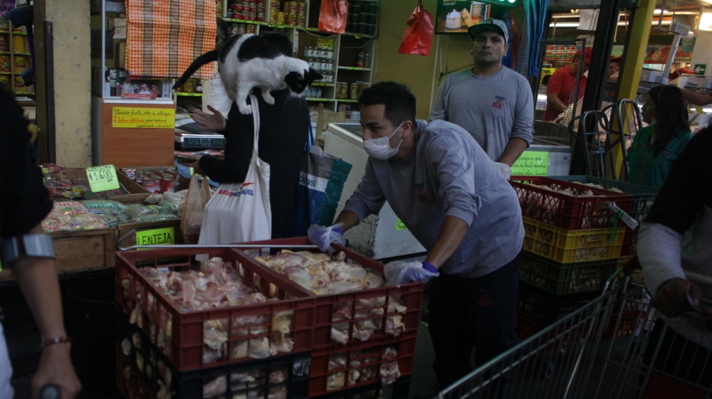 People on central market in Santiago of Chile for outbrake of COVID-19