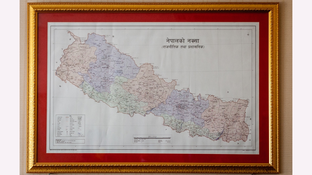 A view of Nepal''s updated map is seen in a photo frame. Minister for Land Management Padma Aryal released the updated map of Nepal at a program on Wednesday at a time when Nepal and India have each be