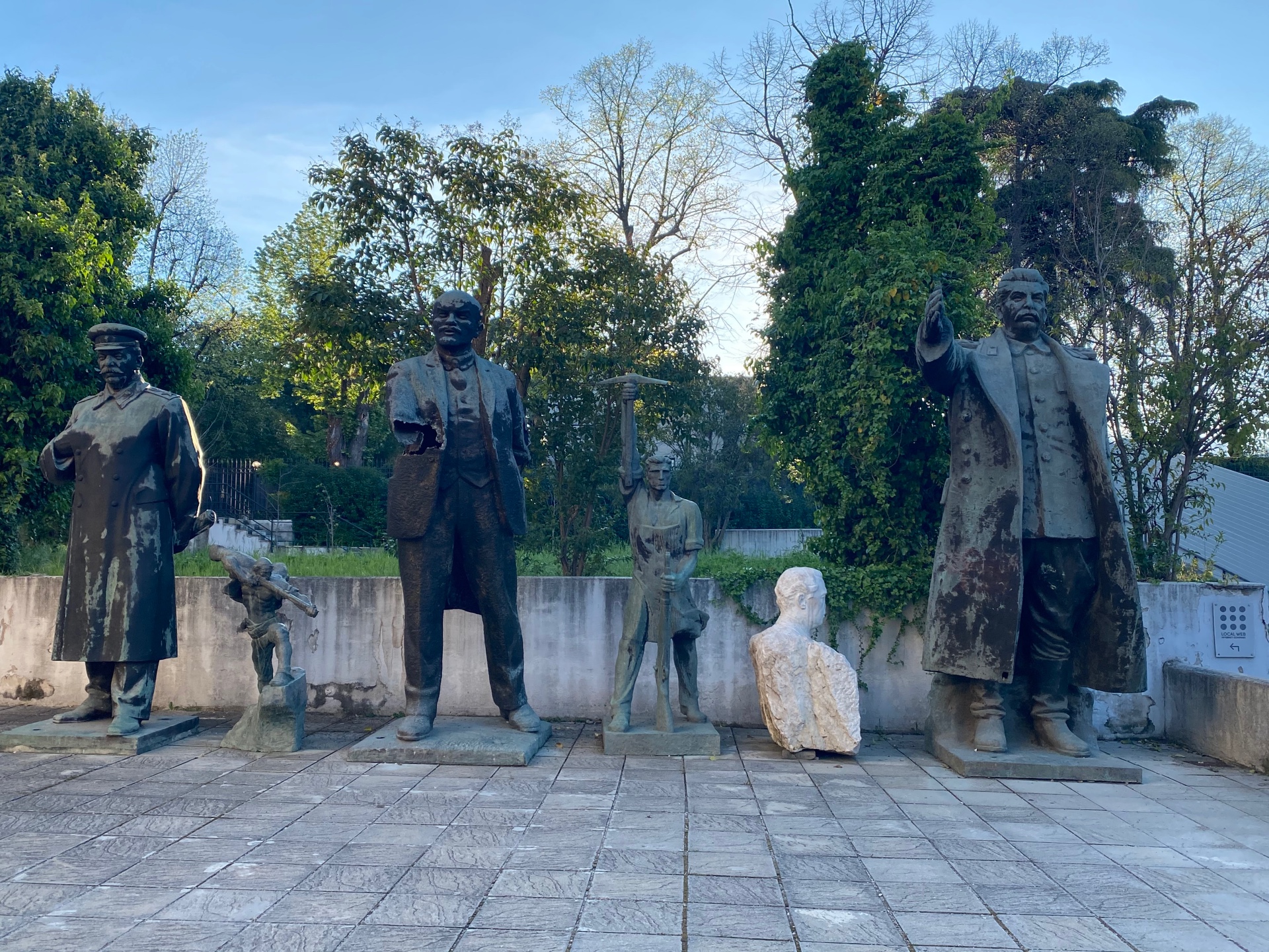 Hoxha, Lenin and Stalin statues at the back of the National Gallery of Art