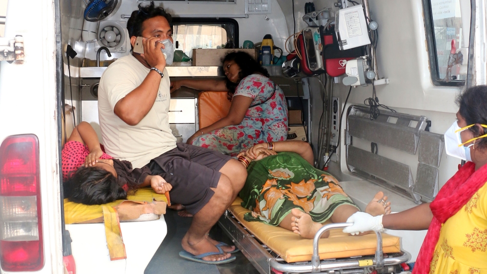 People affected by a gas leak at the LG Polymers Plant are transported in a ambulance in Visakhapatnam, India, May 7, 2020. REUTERS/R Narendra