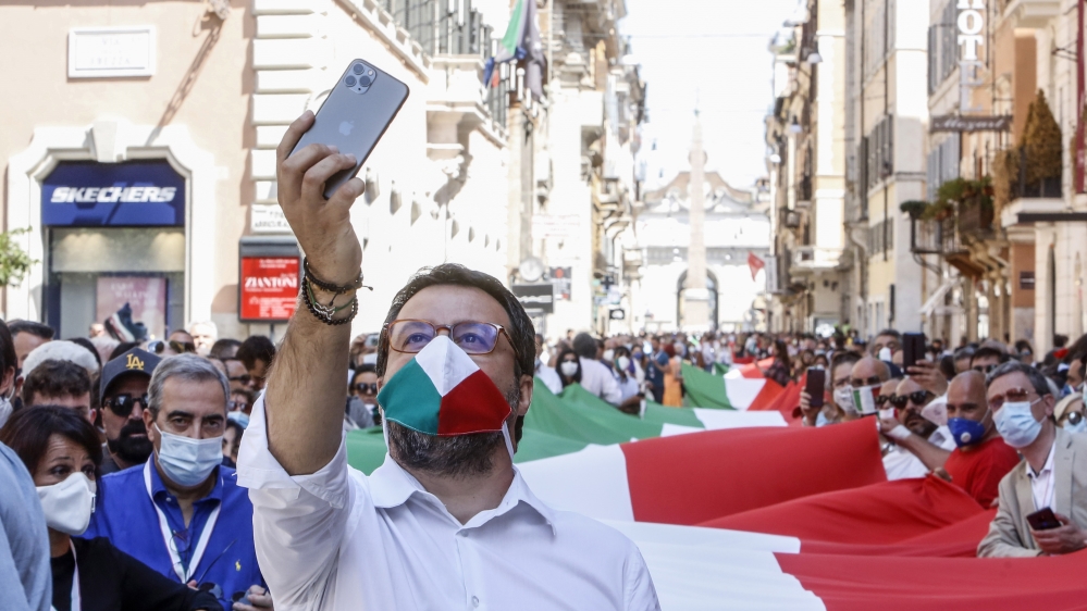 Matteo Salvini of the far-right League led the rally
