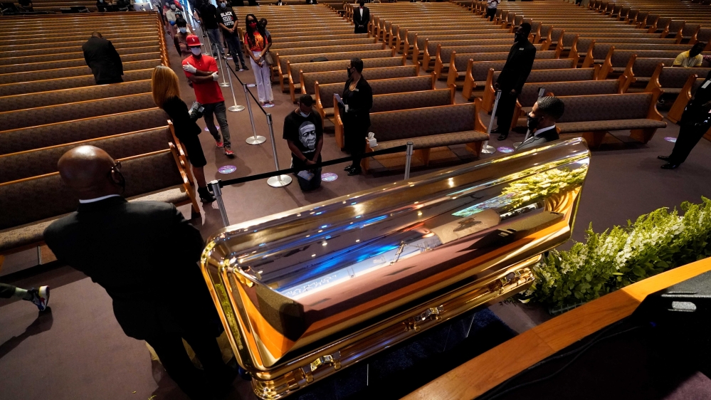 Mourners pay their respects to George Floyd as the Fountain of Praise church in Houston, Texas