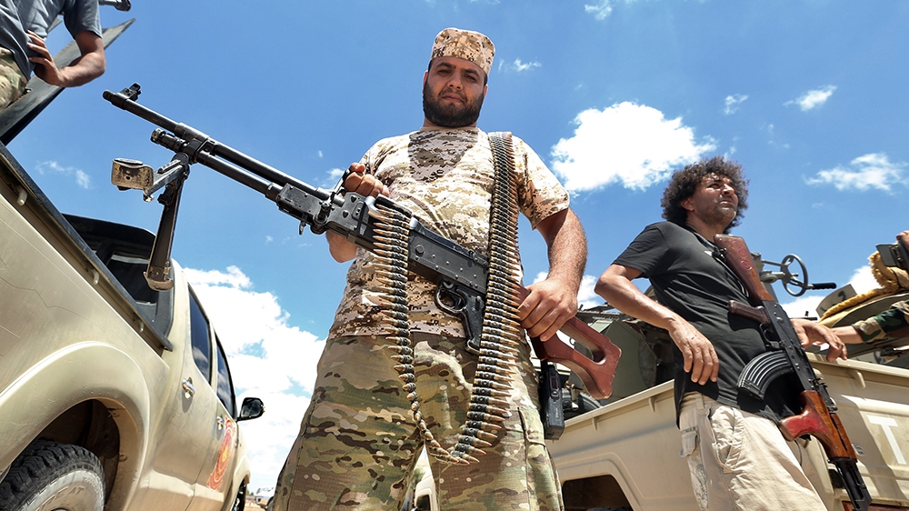 Fighters loyal to the UN-recognised Libyan Government of National Accord (GNA) secure the area of Abu Qurain, half-way between the capital Tripoli and Libya’s second city Benghazi, against forces loyal to Khalifa Haftar, who is based in eastern Benghazi