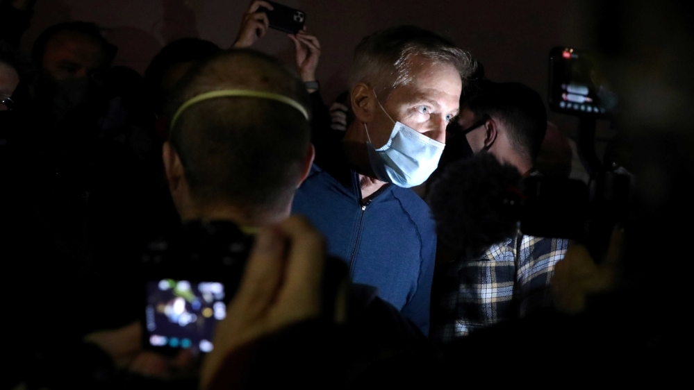Portland’s Mayor Ted Wheeler taking part in a protest against racial inequality and police violence in Portland, Oregon, US