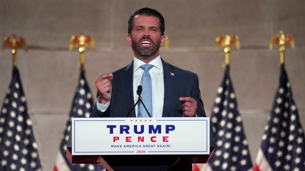 Donald Trump Jr delivering a pre-recorded speech during the 2020 Republican Convention