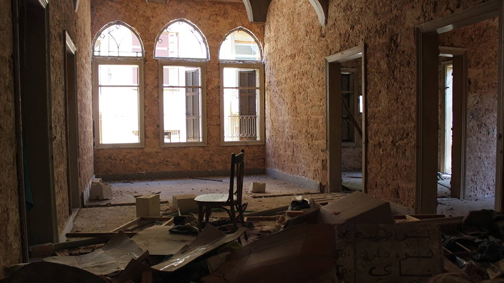 Beirut homeless - Many rooms at the Saadeh Hostel in the historic Gemmayze neighbourhood have become uninhabitable after the blast.  [Arwa Ibrahim/Al Jazeera]
