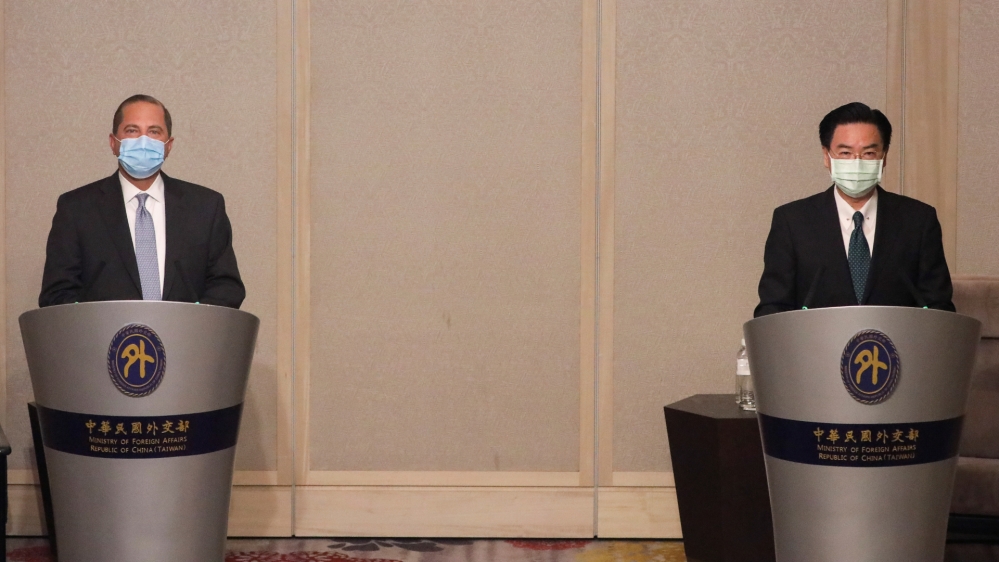 US Heath Secretary Alex Azar and Taiwan’s Foreign Minister Joseph Wu hold a joint news conference in Taipei, Taiwan, August 11, 2020