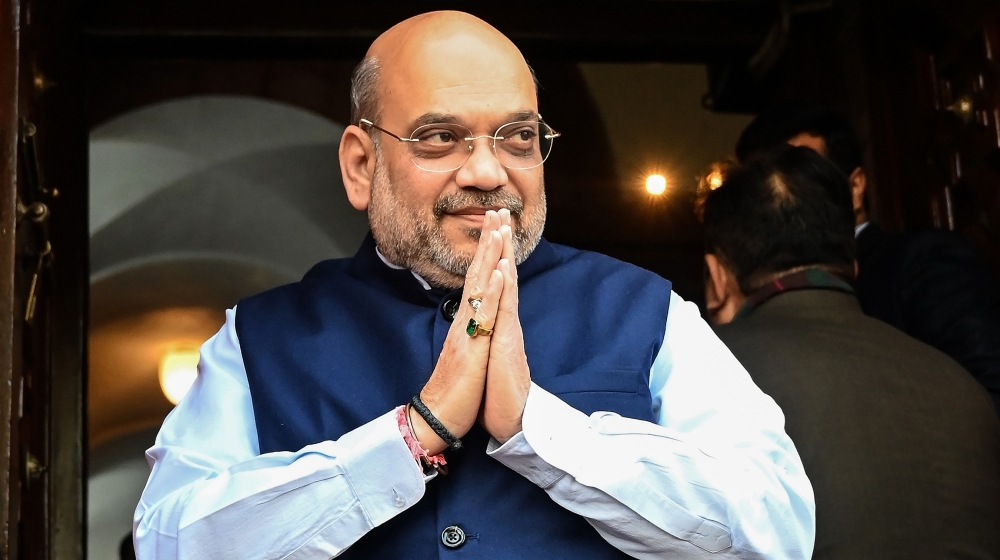 In this file photo taken on February 1, 2020, India''s Home Minister Amit Shah gestures as he arrives at the Parliament House in New Delhi. India’s powerful Home Minister Amit Shah -- Prime Minister Na
