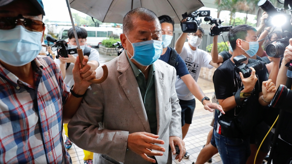 Media mogul Jimmy Lai Chee-ying, founder of Apple Daily, arrives at West Kowloon Magistrates'' Courts, in Hong Kong