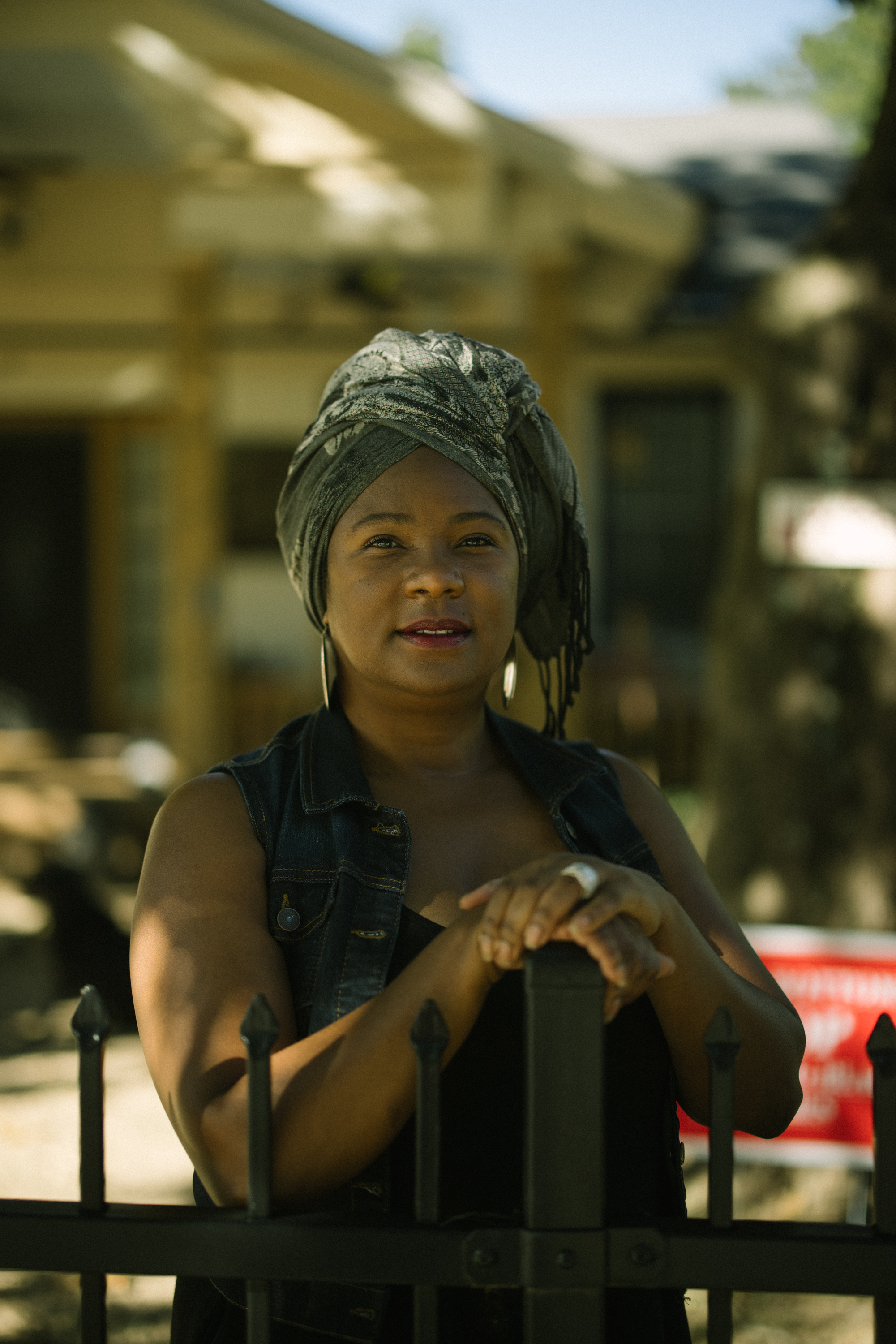 Tanya Washington outside her house