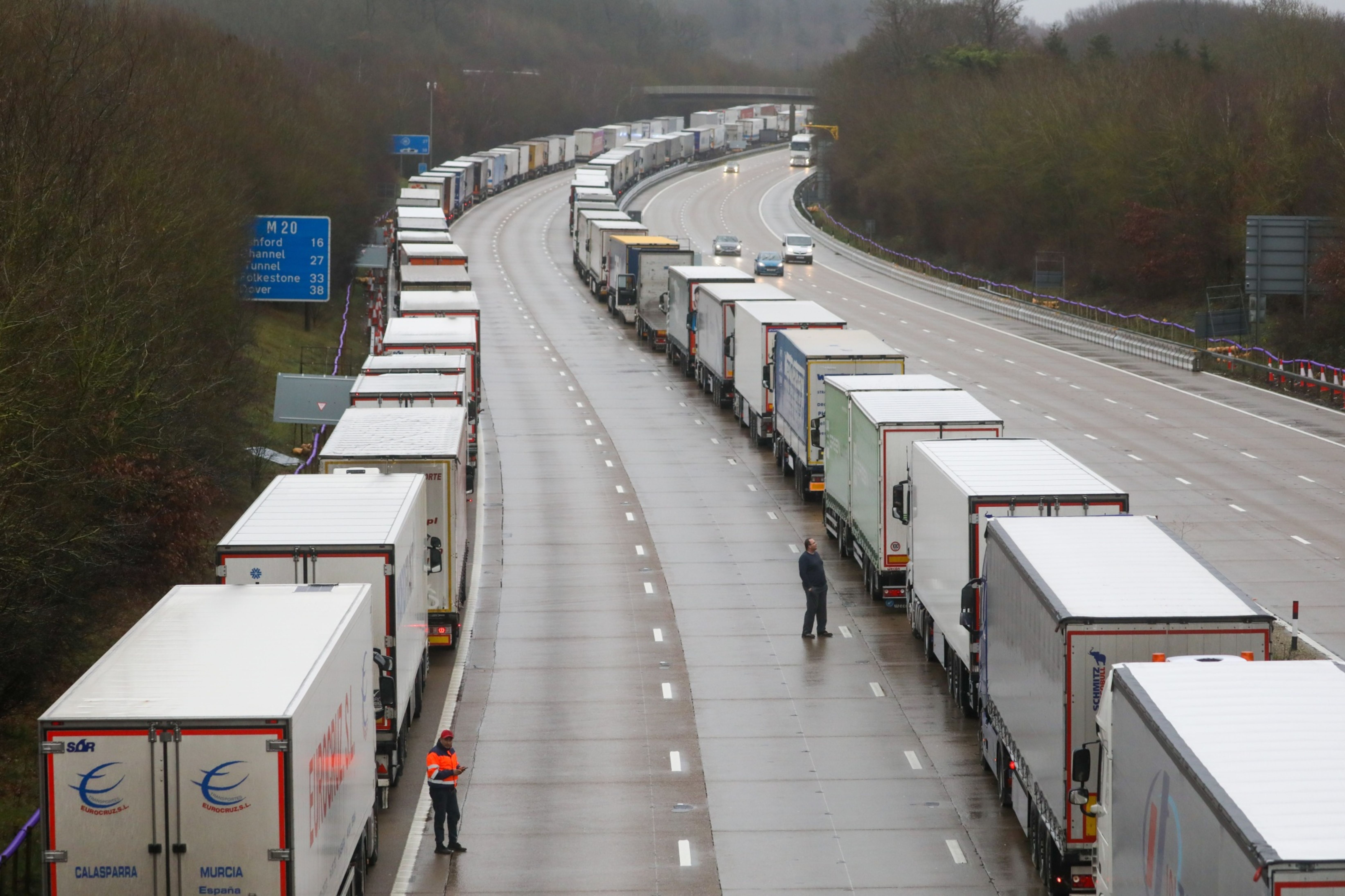 Long queues of stranded trucks near British ports due to travel restrictions following the discovery of a new strain of the coronavirus served as a reminder of the potential consequences of a no-deal Brexit