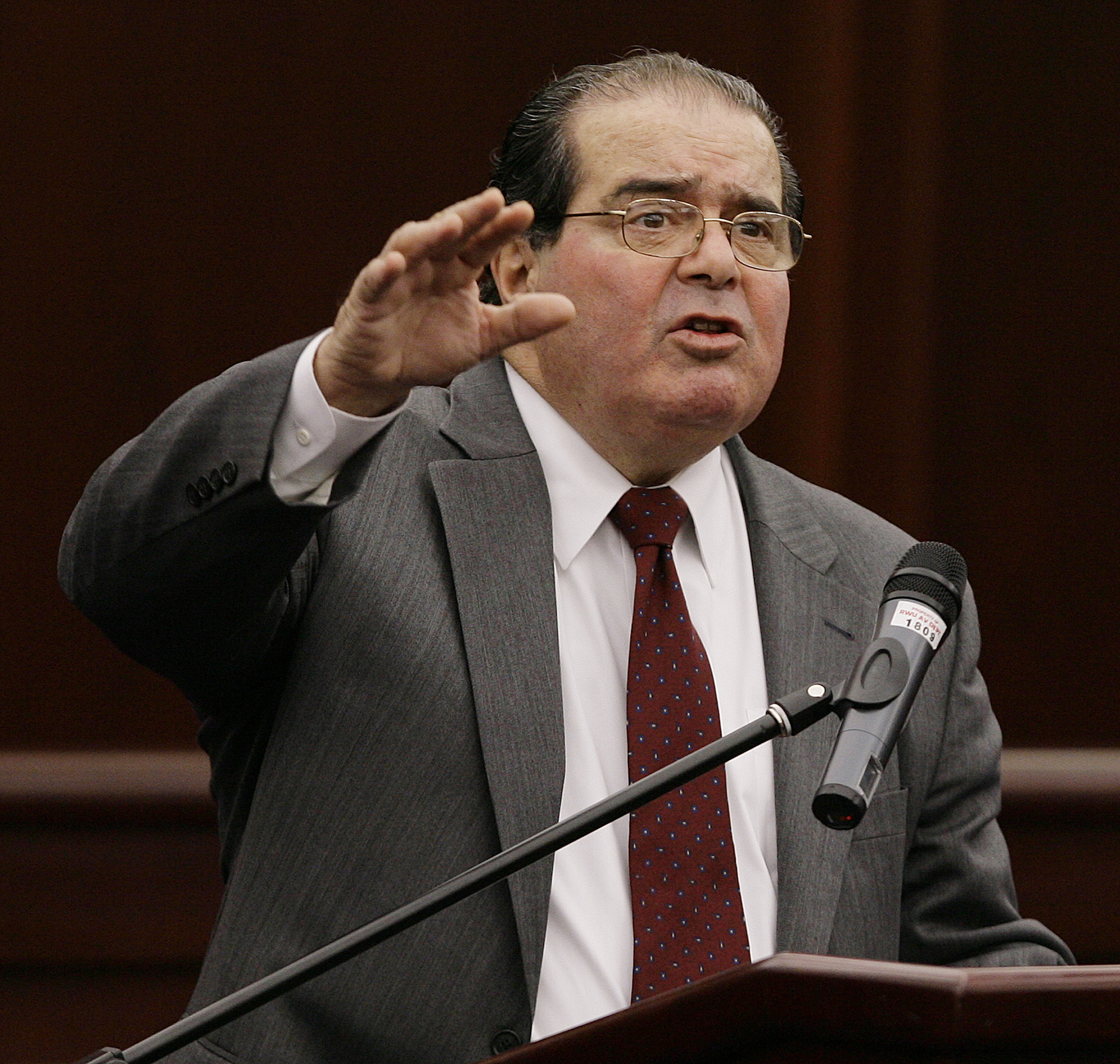 US Supreme Court Associate Justice Anton Scalia addresses a group of law students, lawyers and faculty members at the Roger Williams University law school in Bristol, Rhode Island, in 2008. Scalia argued: “There is no basis for finding in the Constitution a right to demand judicial consideration of newly discovered evidence of innocence brought forward after conviction.” This meant the courts should not stop an execution merely because someone is proved to be innocent