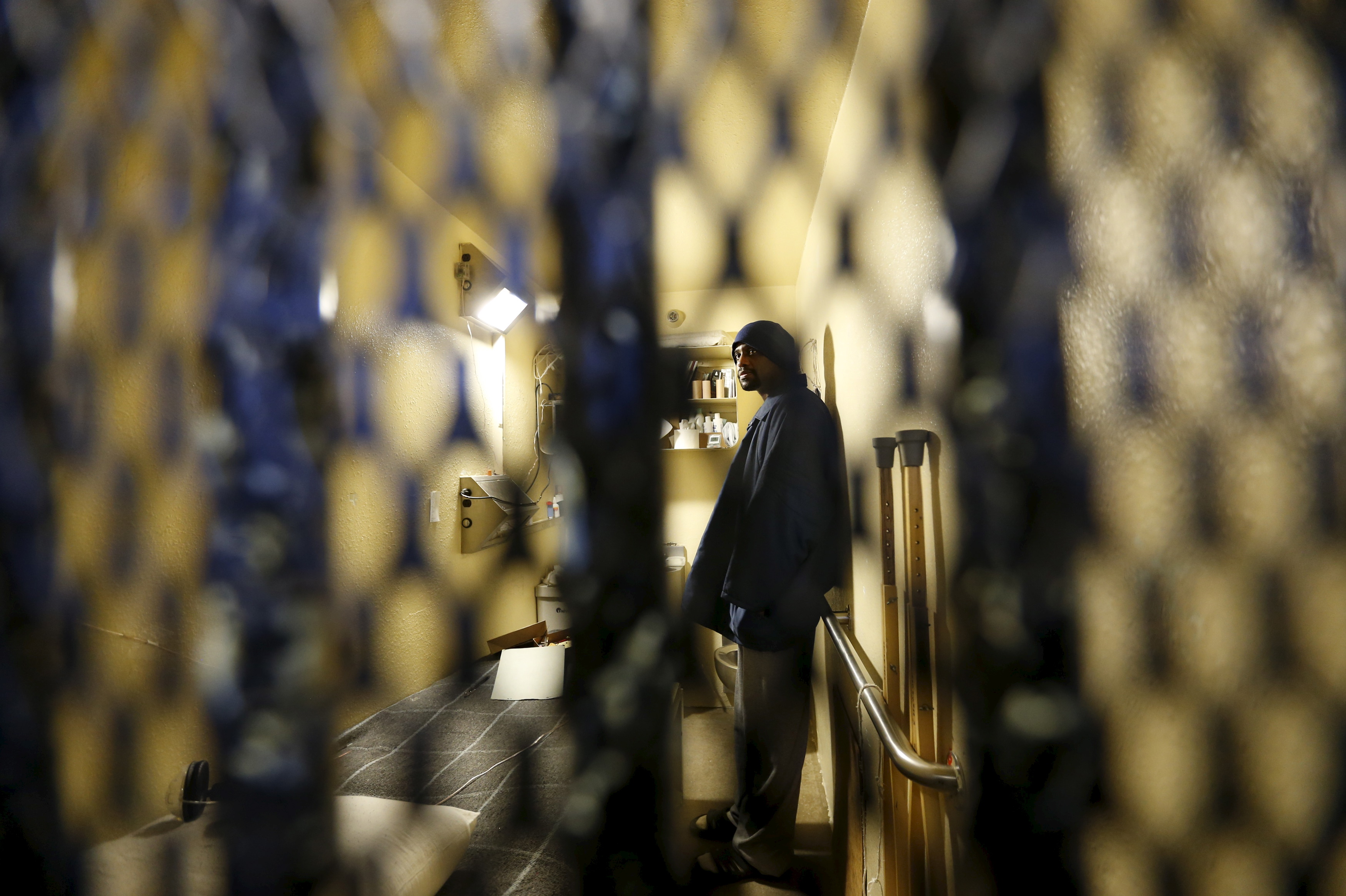 Condemned inmate Sean Vines is seen inside his cell on the East Block during a media tour of California’s State Prison in San Quentin on December 29, 2015. He was sentenced to death for the murder of a MacDonald’s employee during a robbery by Sacramento Superior Court in 1997 and remains on death row today