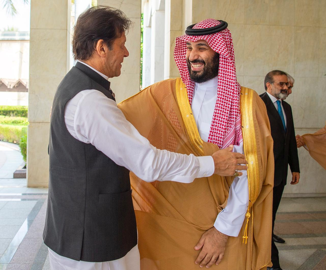 Prime Minister Imran Khan is welcomed by Crown Prince Mohammed bin Salman in Jeddah, Saudi Arabia, in 2019