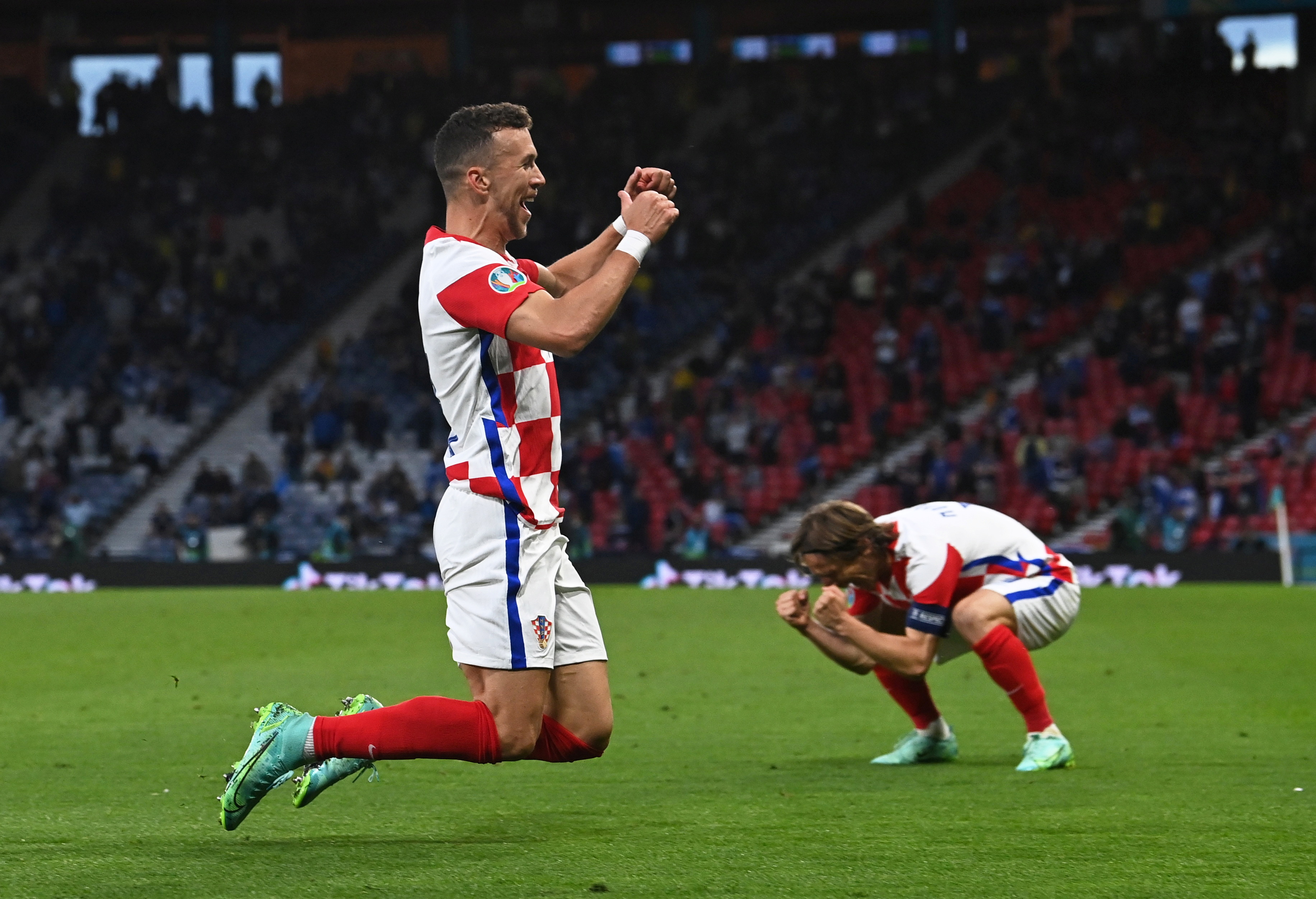 Croatia’s Ivan Perisic celebrates scoring their third goal