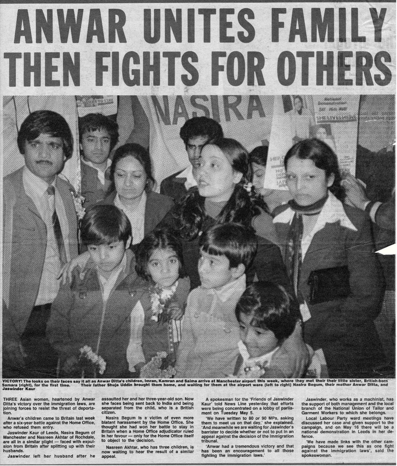 Coverage of the family’s reunion at Manchester Airport in April 1981, Rochdale Observer [Photo courtesy of Anwar Ditta]