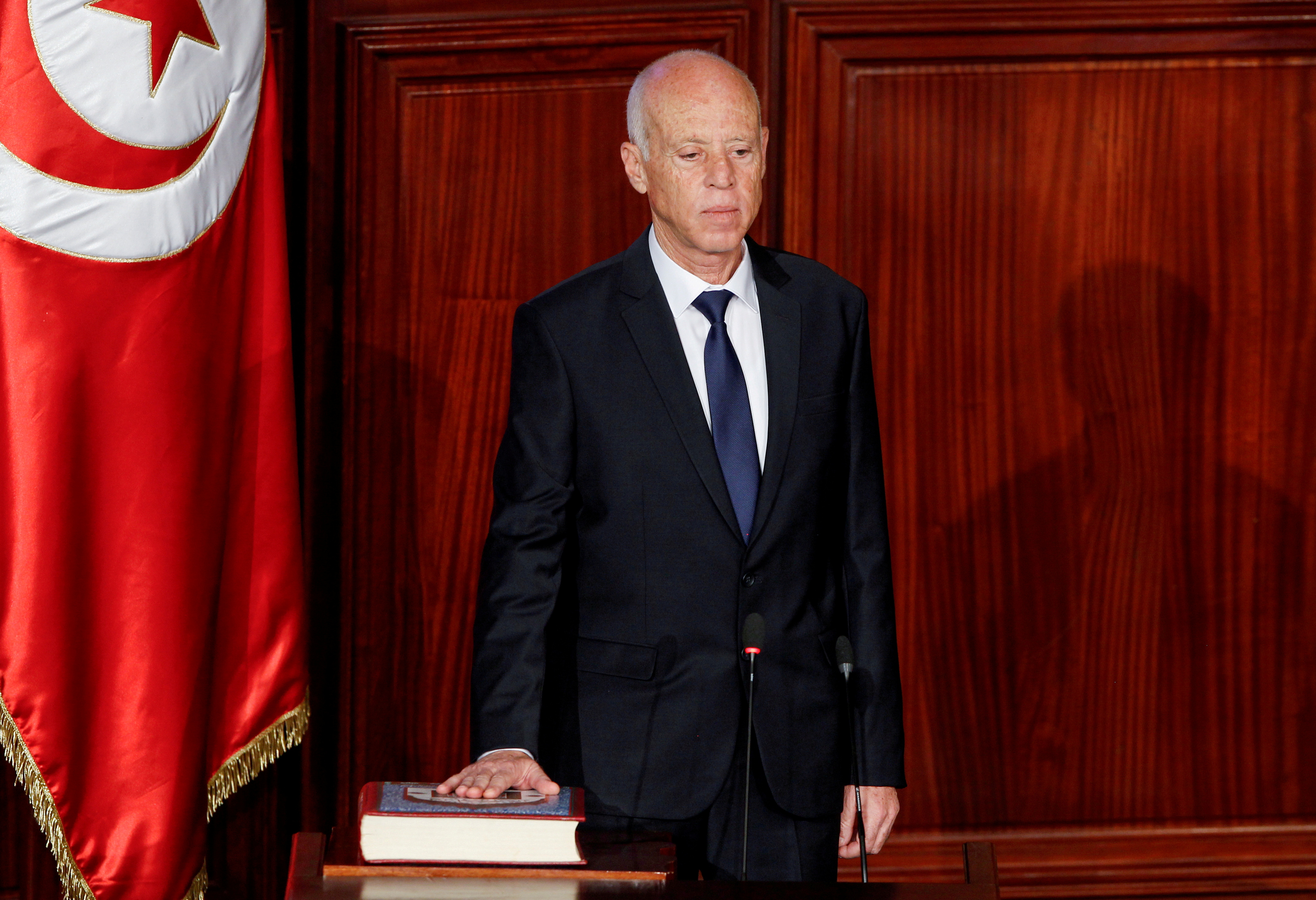 Saied sacked the government and seized wide-ranging powers on July 25, 2021 [File: Zoubeir Souissi/Reuters]