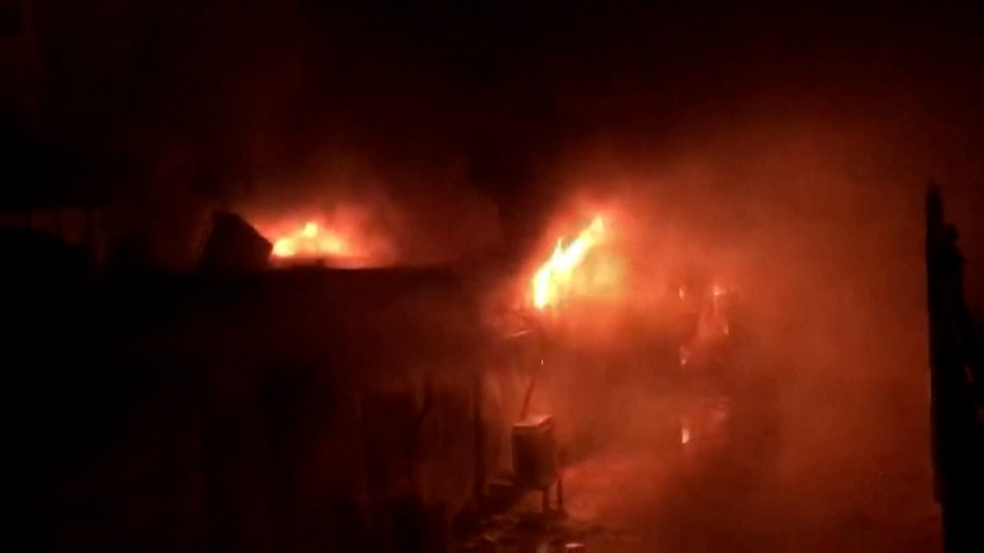 Footage showed flames ripping through the building and creating plumes of black smoke