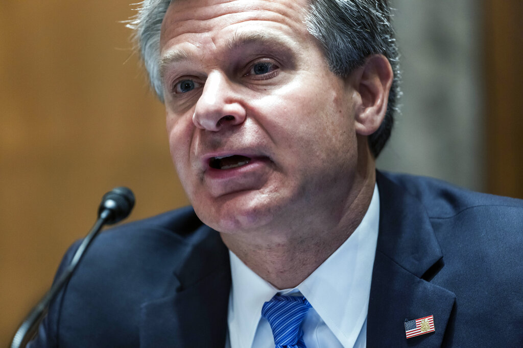 FBI Director Christopher Wray testifies before a Senate Homeland Security Committee on threats 20 years after the September 11 al-Qaeda attacks