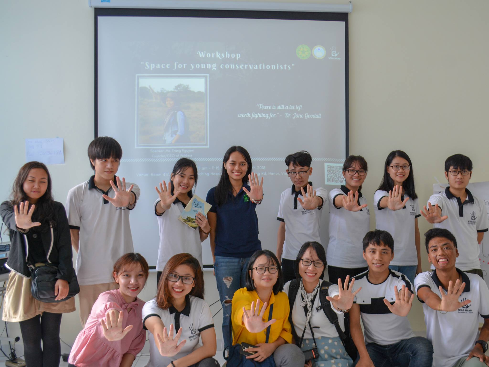 Trang after presenting at the Vietnam National University of Agriculture’s wildlife conservation club, WildHand, in 2018