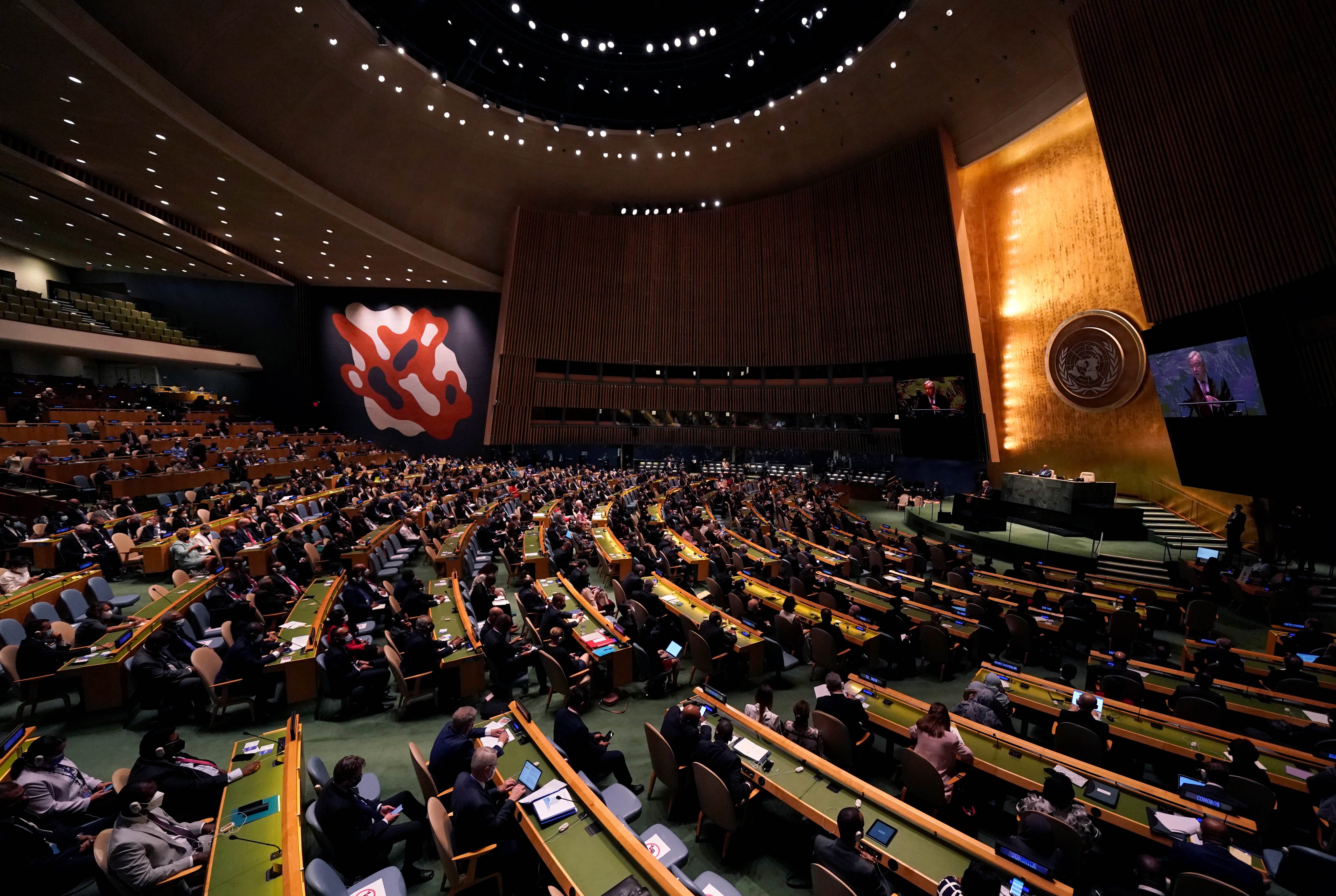 United Nations Secretary General Antonio Guterres speaks during the 76th Session of the General Assembly at UN Headquarters in New York