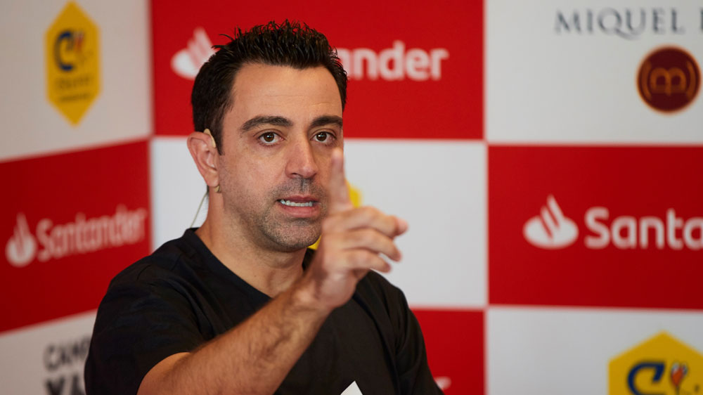Former FC Barcelona midfielder and current head coach of Qatar Stars League club Al Sadd, Xavi Hernandez attends to the presentation of a summer camp of Santander Bank during an act held in Barcelona, Catalonia, Spain, 10 June 2021