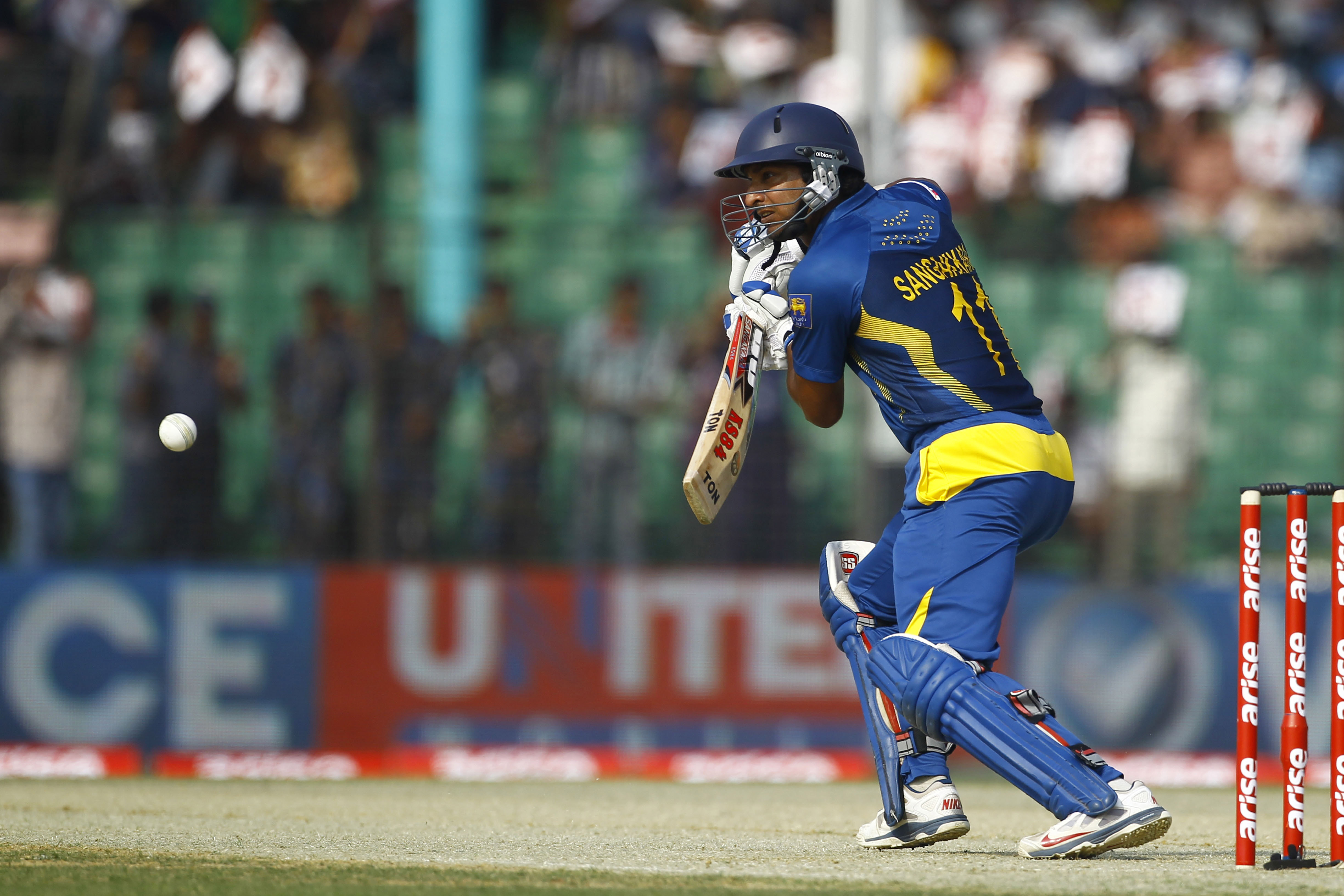 Sri Lanka’s Kumar Sangakkara took Sri Lanka past India’s total in the final