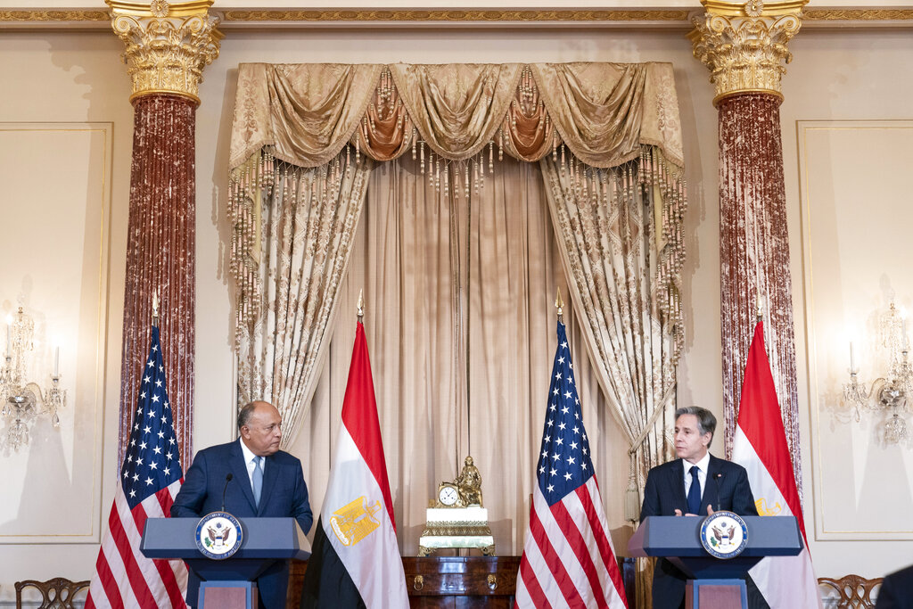 US Secretary of State Antony Blinken met with Egyptian Foreign Minister Sameh Shoukry as part of the US-Egypt strategic dialogue in Washington, DC, in November 2021