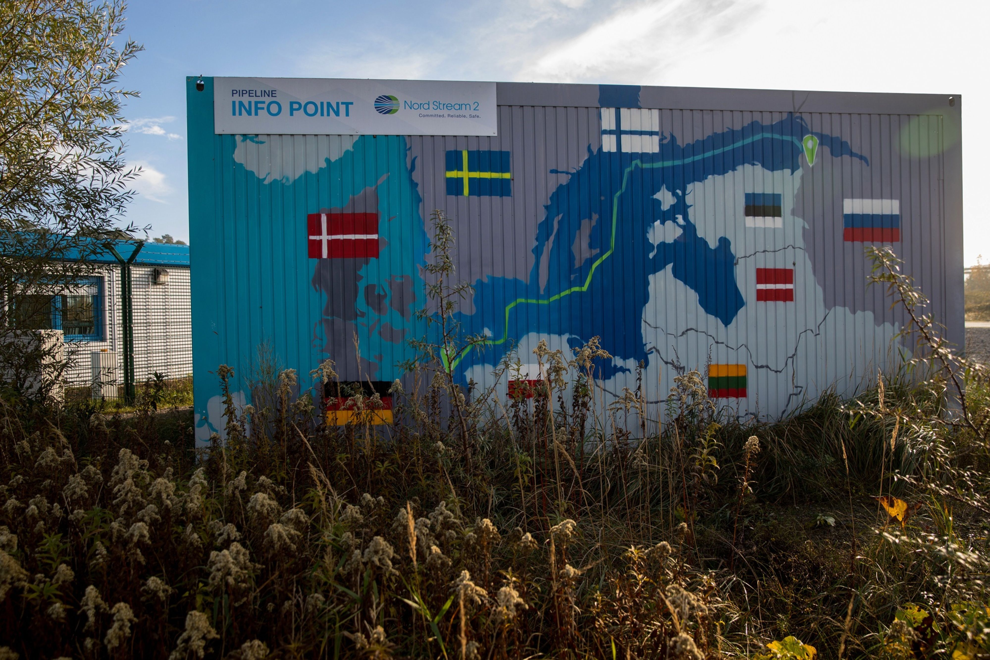 A pipeline route map near the Nord Stream 2 gas receiving station in Lubmin, Germany.