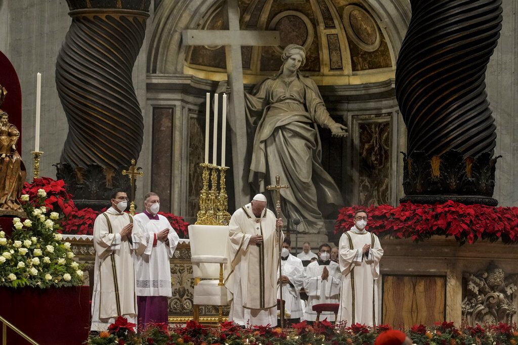 Pope Francis delivers the Christmas Eve Mass liturgy at St Peter’s Basilica in Rome