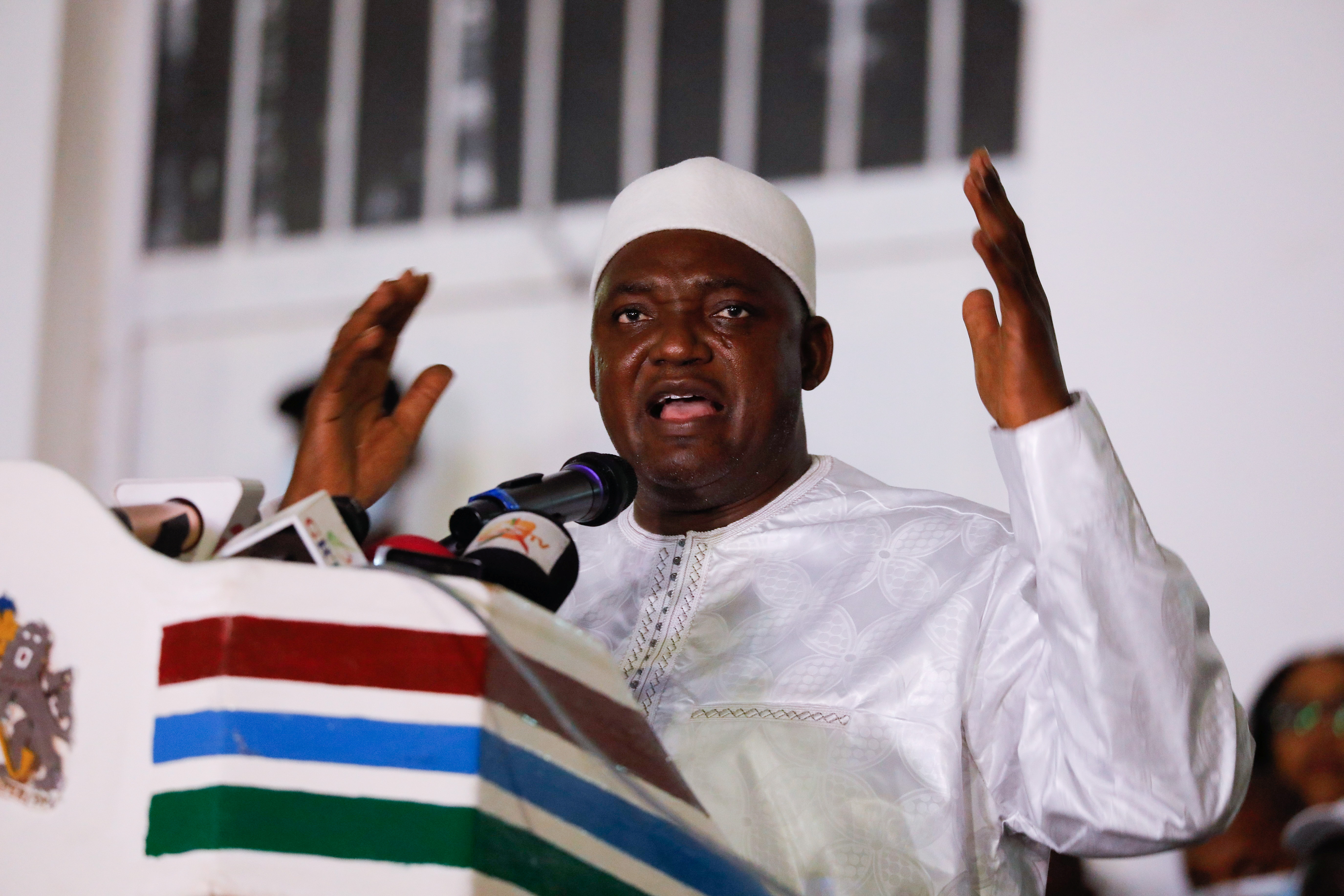 Gambian President Adama Barrow speaking