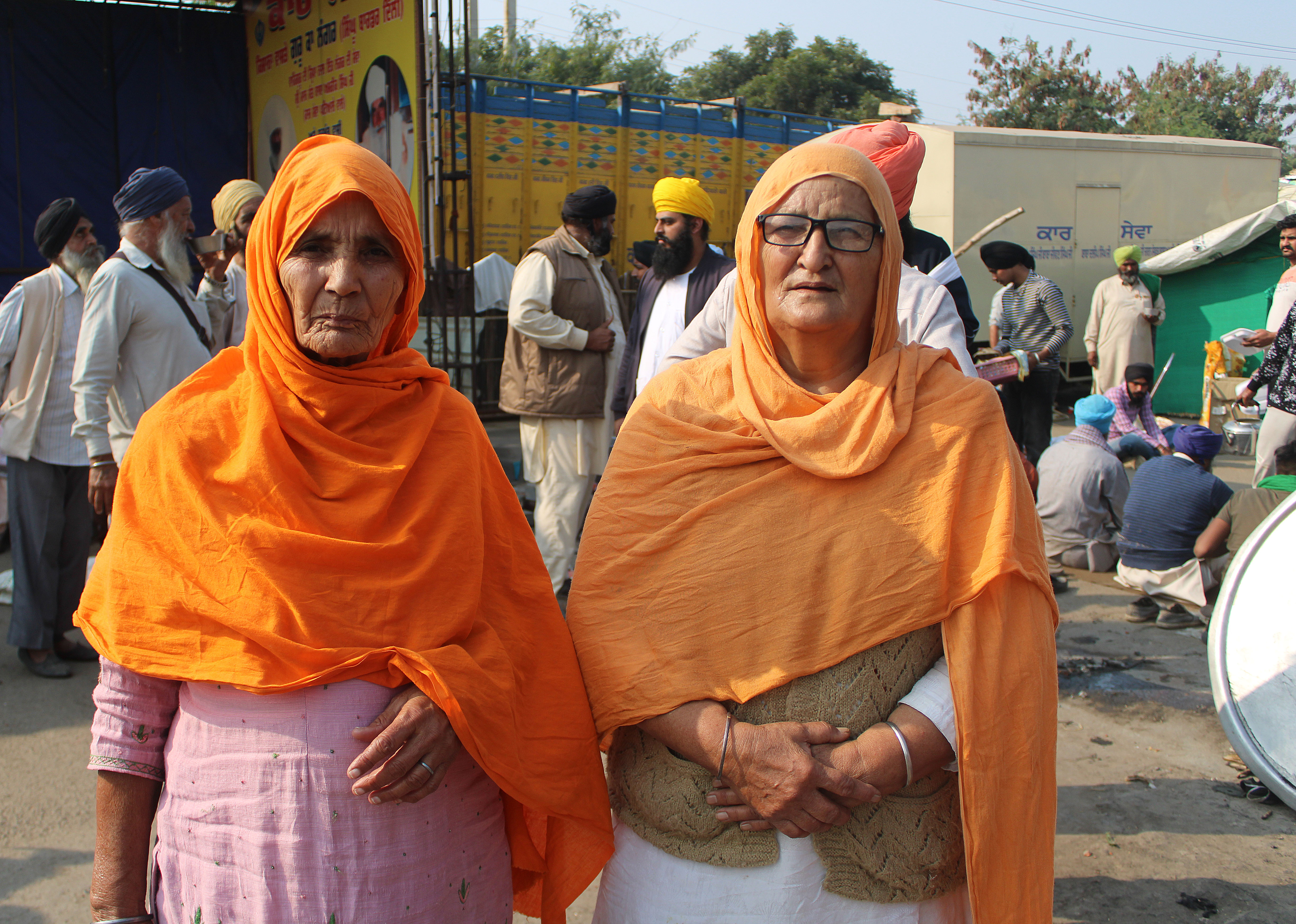 Swaran Kaur, (left), at Singhu outside New Delhi – the epicentre of India’s year-long farmers’ protest