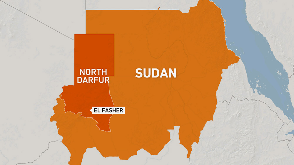 Map of Sudan with the North Darfur state and its capital El Fasher highlighted