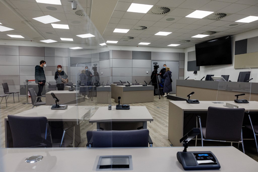 the high-security courtroom of the District Court Halle in Germany