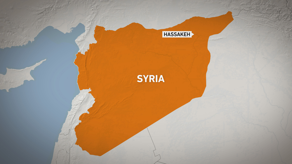 Map of Syria showing the northeastern city of Hassakeh