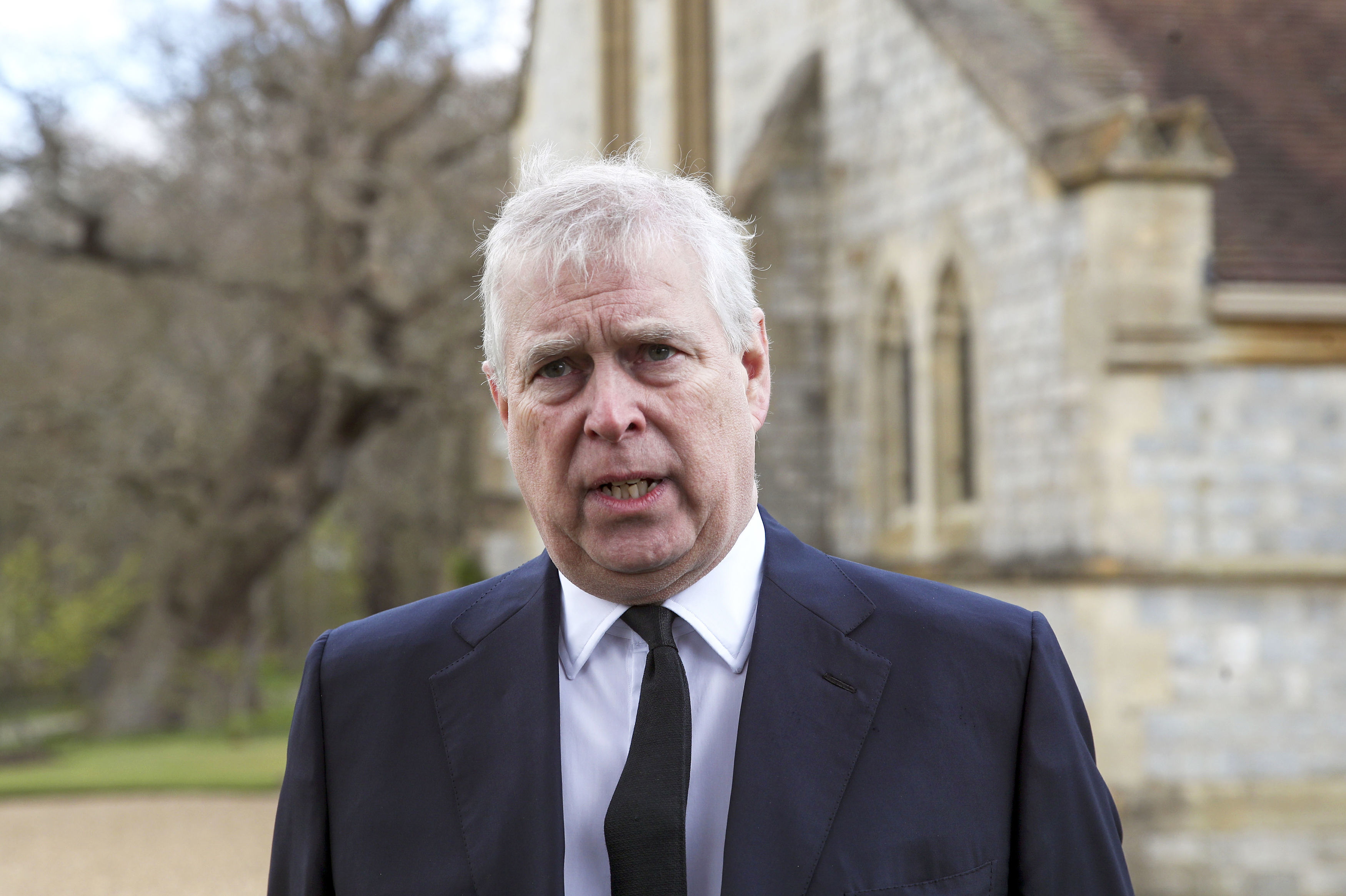 Prince Andrew speaks during a television interview at the Royal Chapel of All Saints at Royal Lodge, Windsor, England, on April 11, 2021