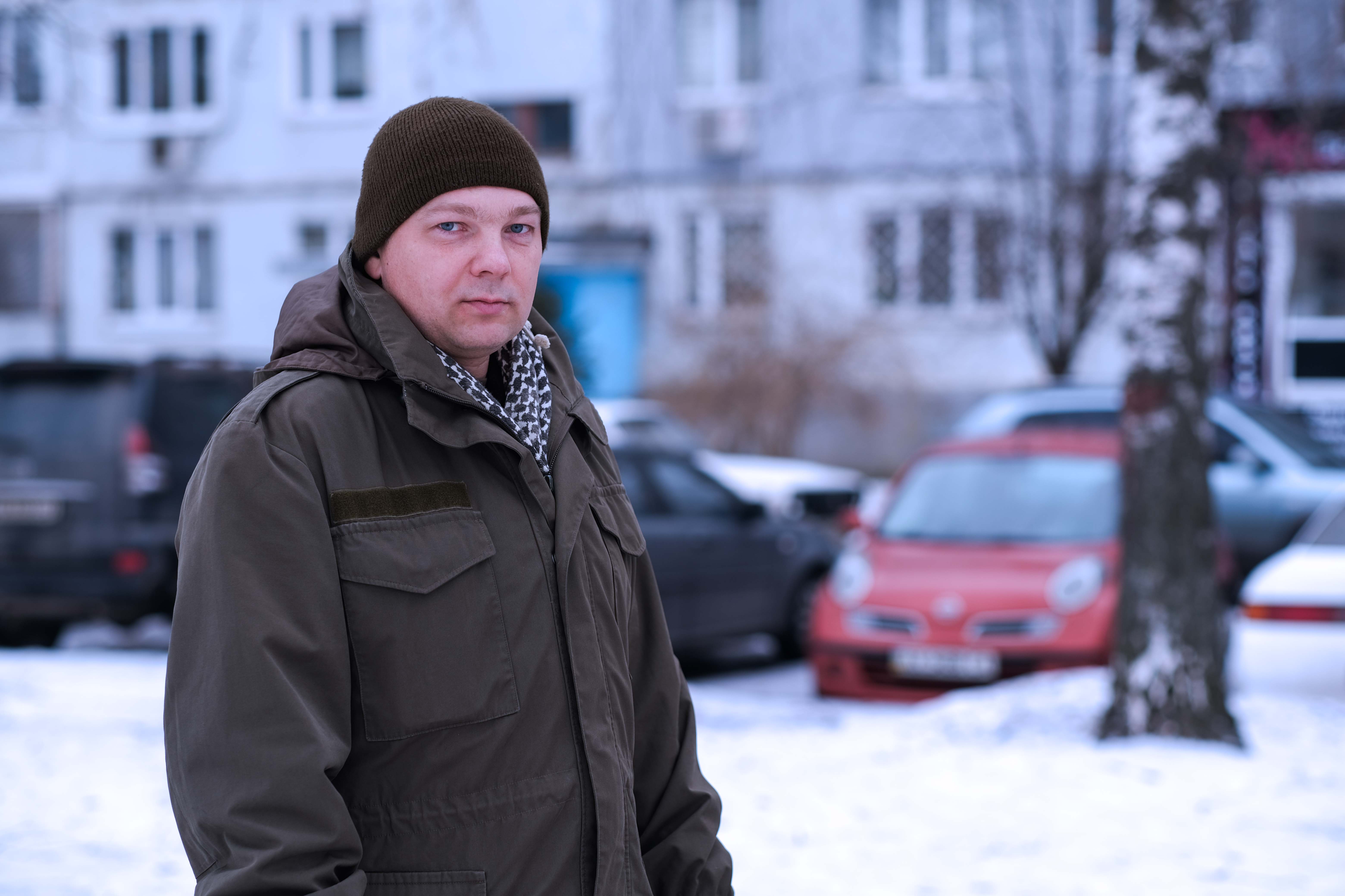 Mykola Levchencko, a 45-year-old software engineer, is an army reservist, training every week with other locals in preparation to defend his city
