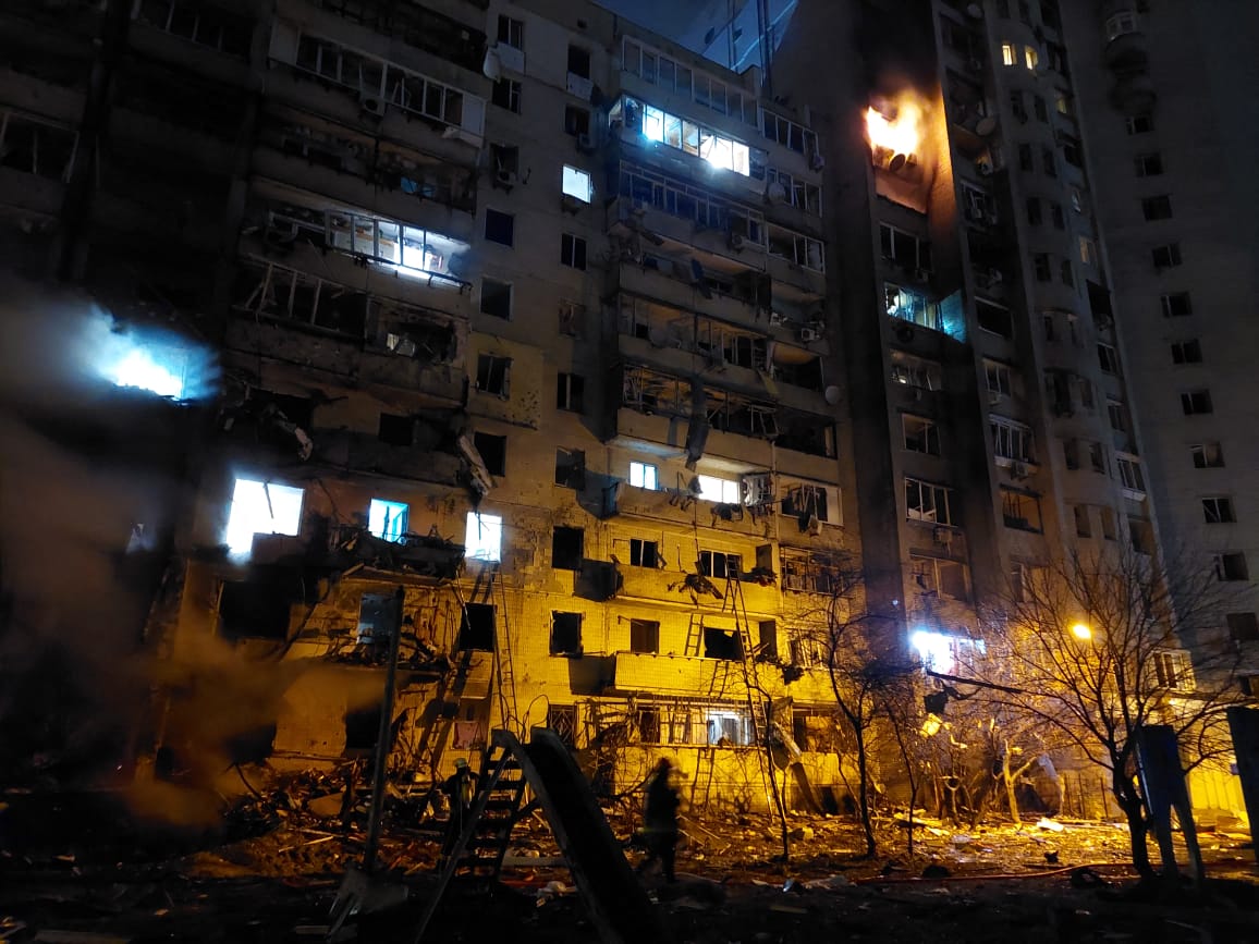 A damaged residential building
