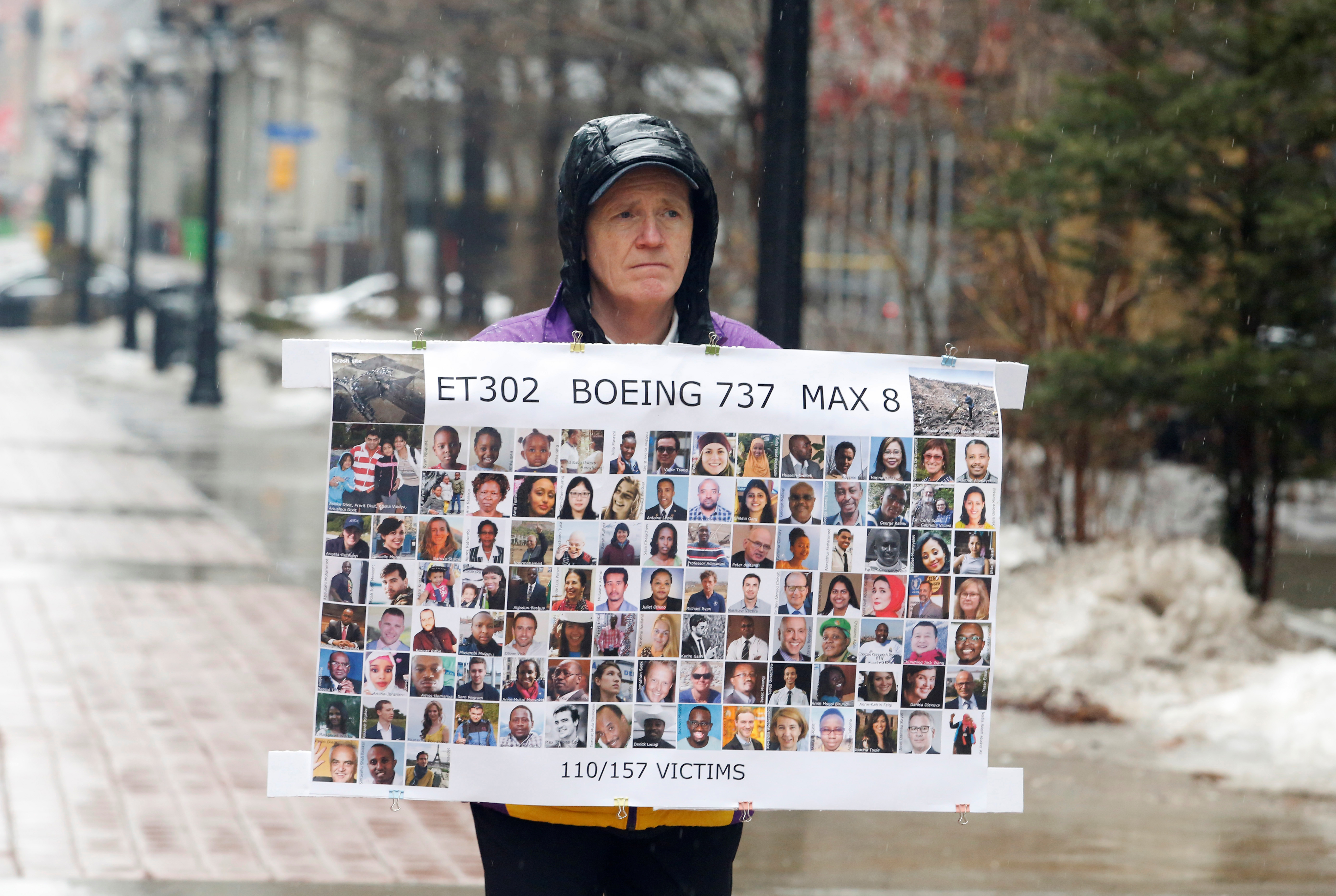 Chris Moore, who lost his daughter Danielle in the Ethiopian Airlines 737 MAX crash one year ago, protests at Transport Canada’s headquarters in Ottawa, Ontario, Canada on March 10, 2020