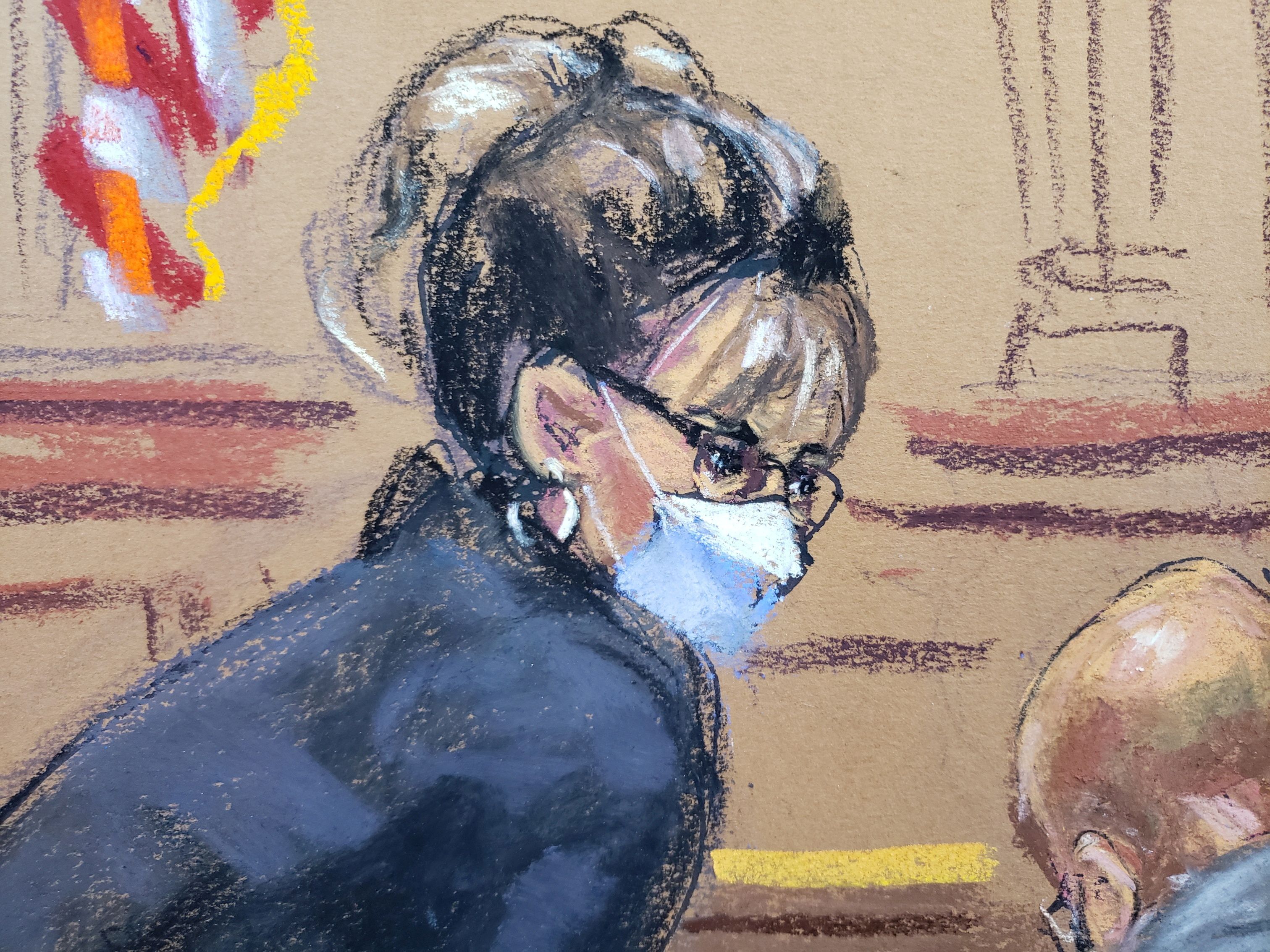 Sarah Palin, 2008 Republican vice presidential candidate and former Alaska governor, confers with her attorneys Shane Vogt and Kenneth Turkel on how to respond to a note sent by the jury.