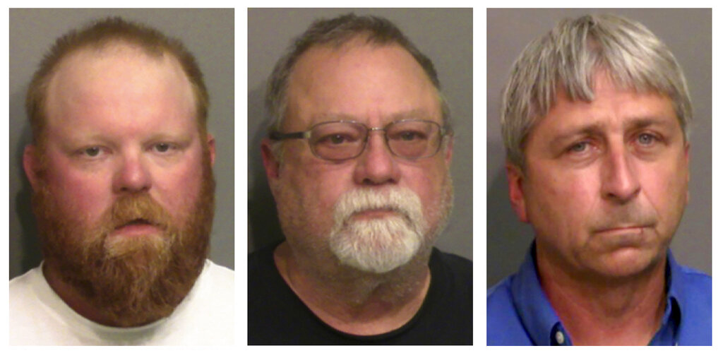 Police booking mug shots of Travis McMichael, his father Gregory McMichael, and William "Roddie" Bryan Jr are facing federal hate crimes charges in the 2020 chase and killing of Black jogger Ahmaud Arbery.