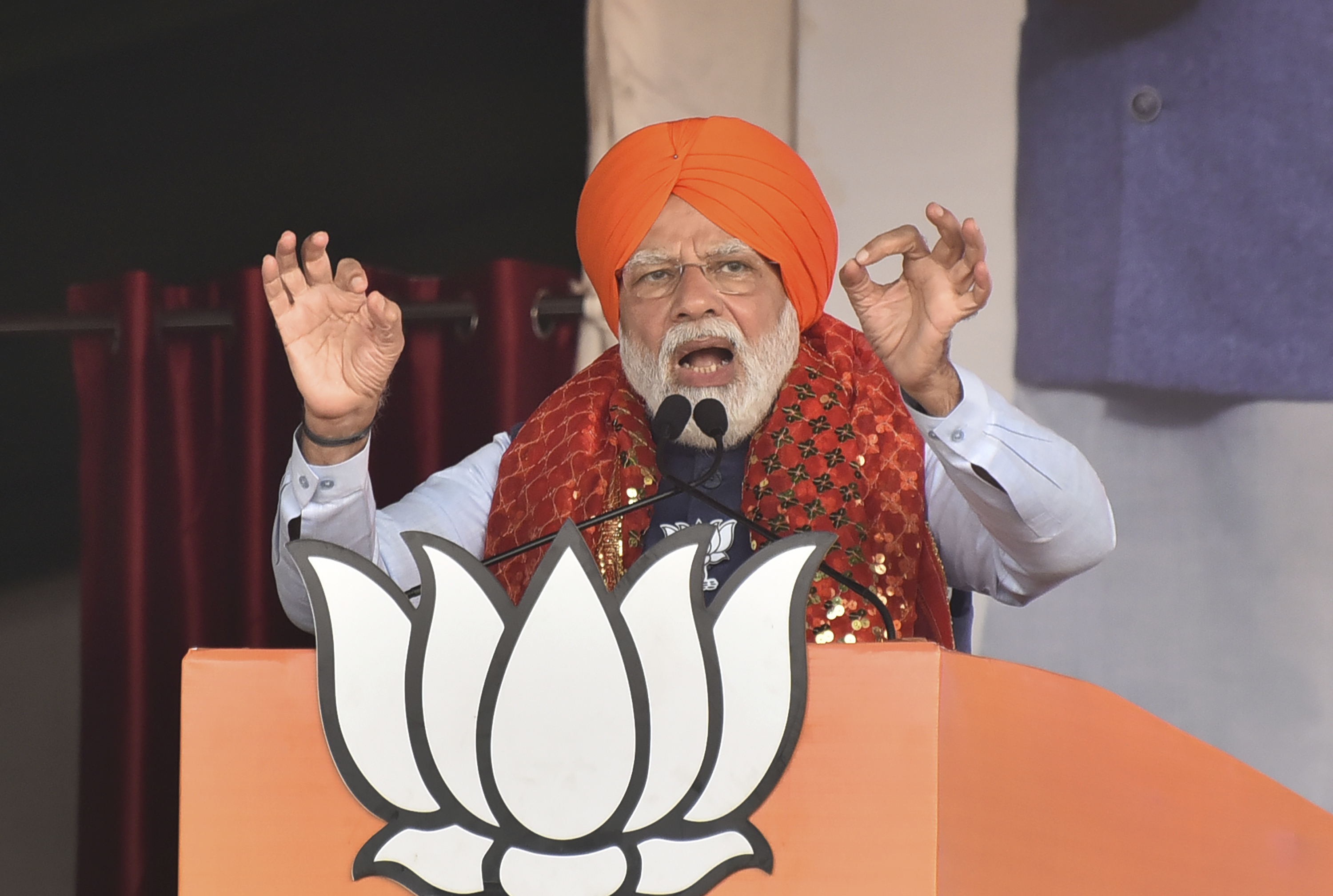Indian Prime Minister Narendra Modi speaks during an election rally in Jalander, in the Indian state of Punjab