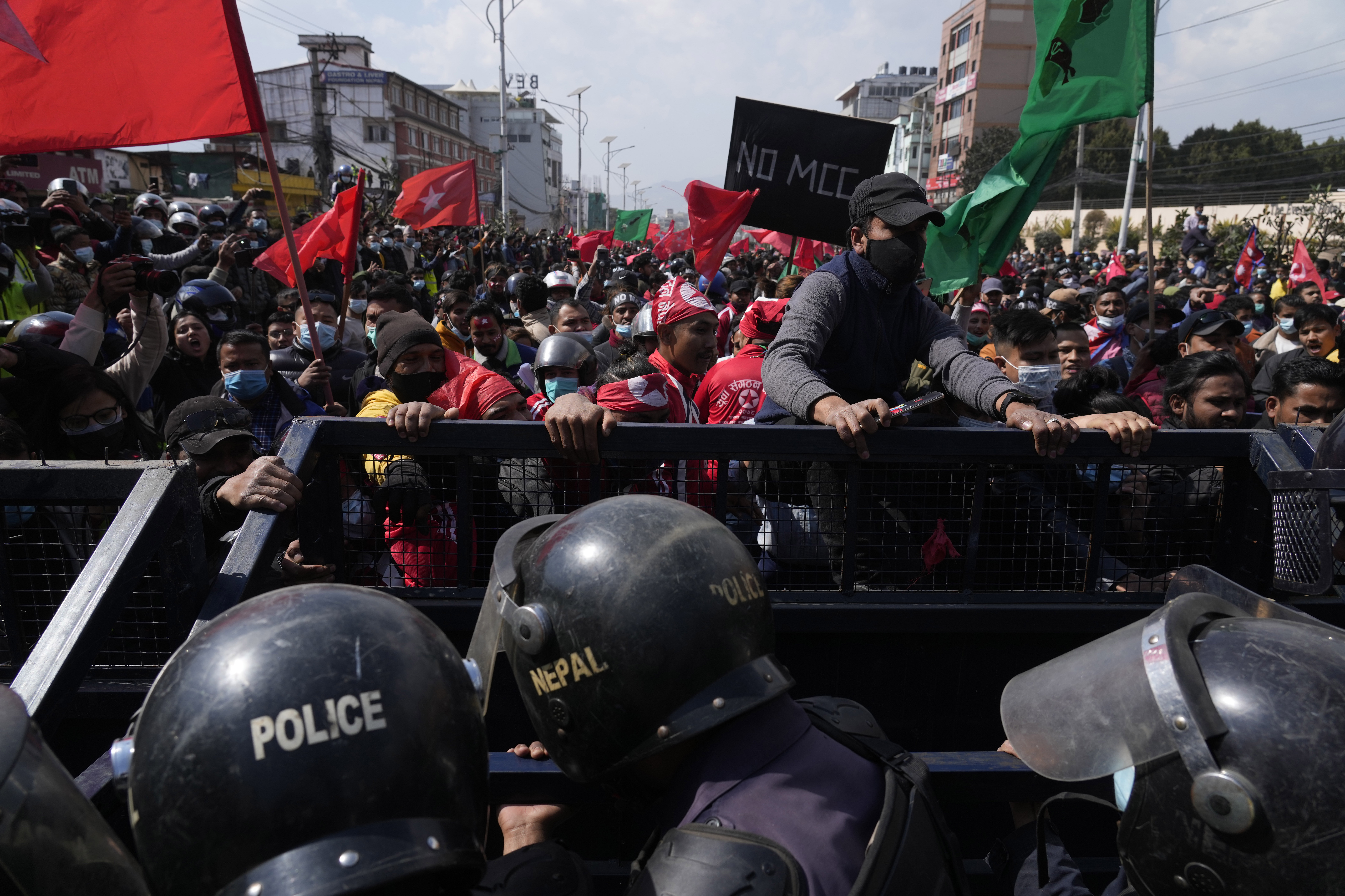 Nepalese protesters opposing a proposed U.S. half billion dollars grant for Nepal clash with police