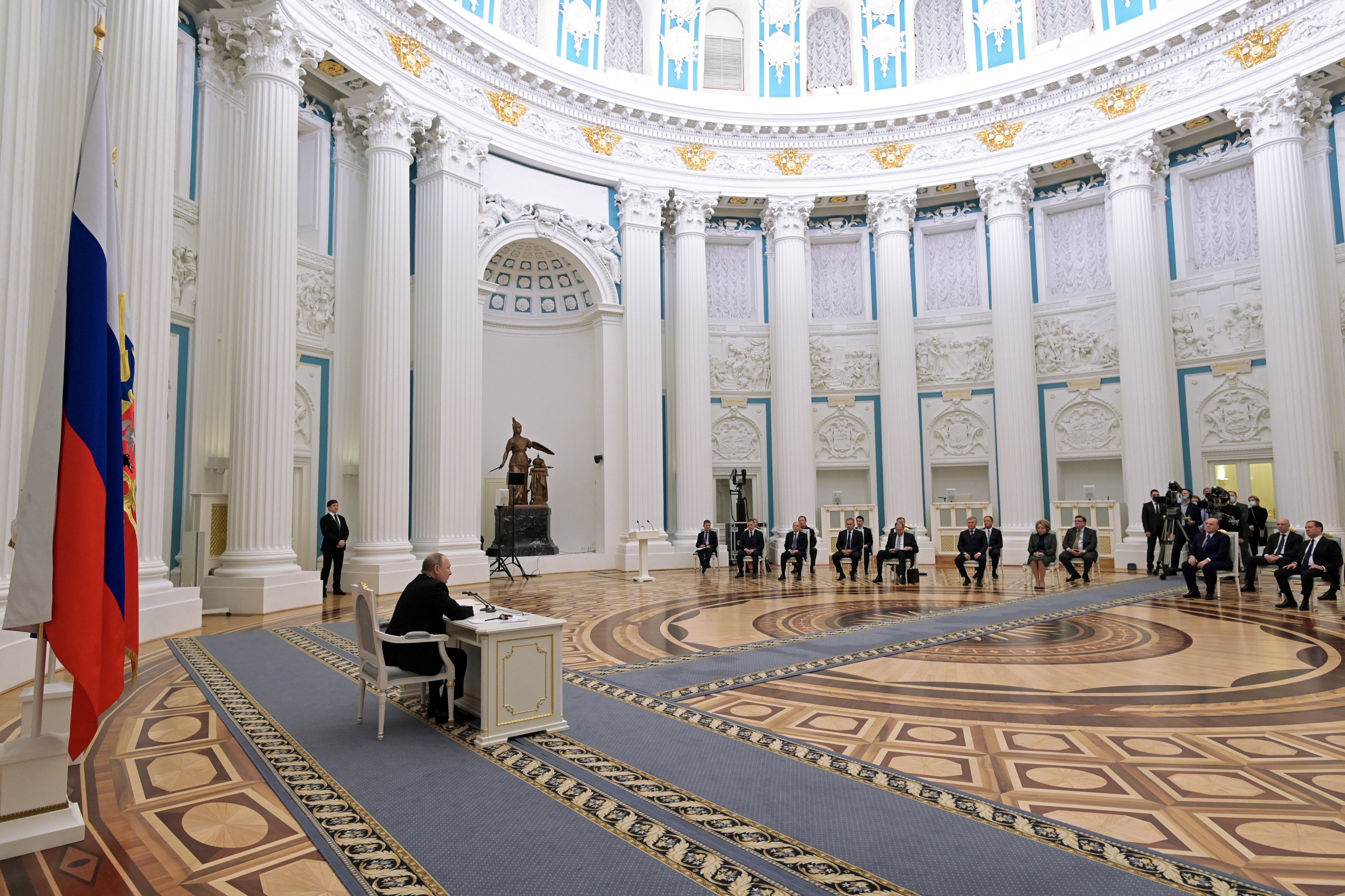 Russian President Vladimir Putin chairs a Security Council meeting in the Kremlin in Moscow