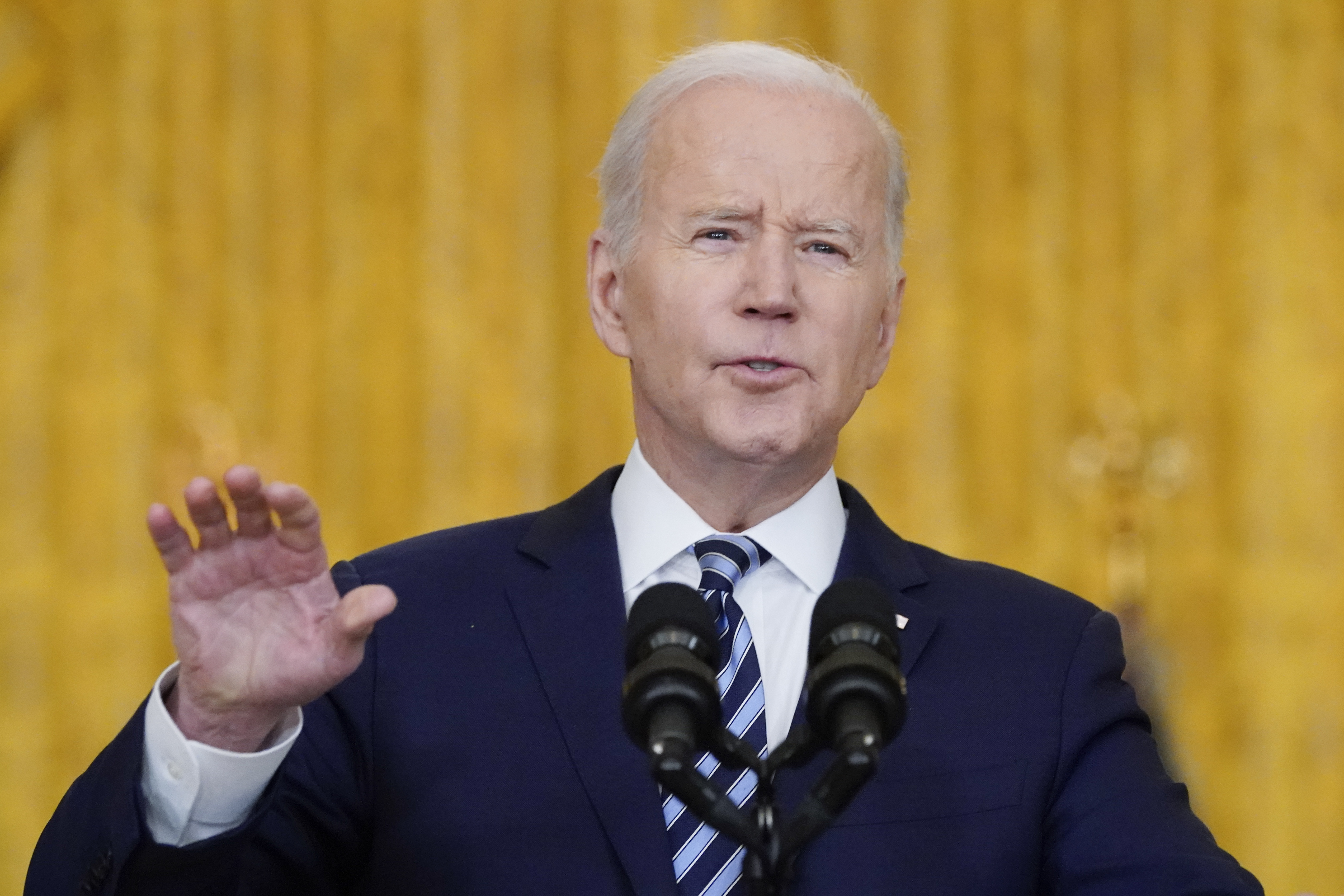 President Joe Biden speaks about the Russian invasion of Ukraine in the East Room of the White House