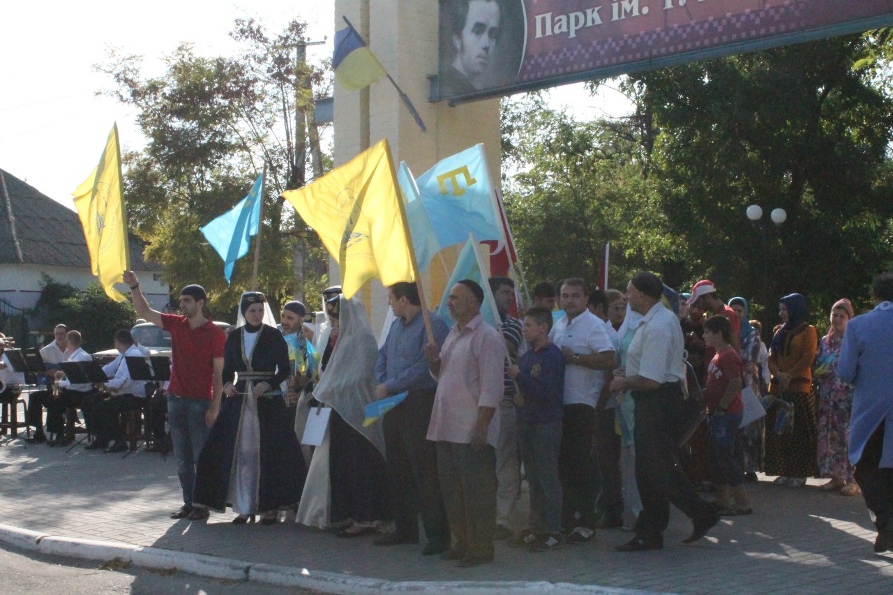 People gather to celebrate at a Crimean Tatar festival in Kyiv
